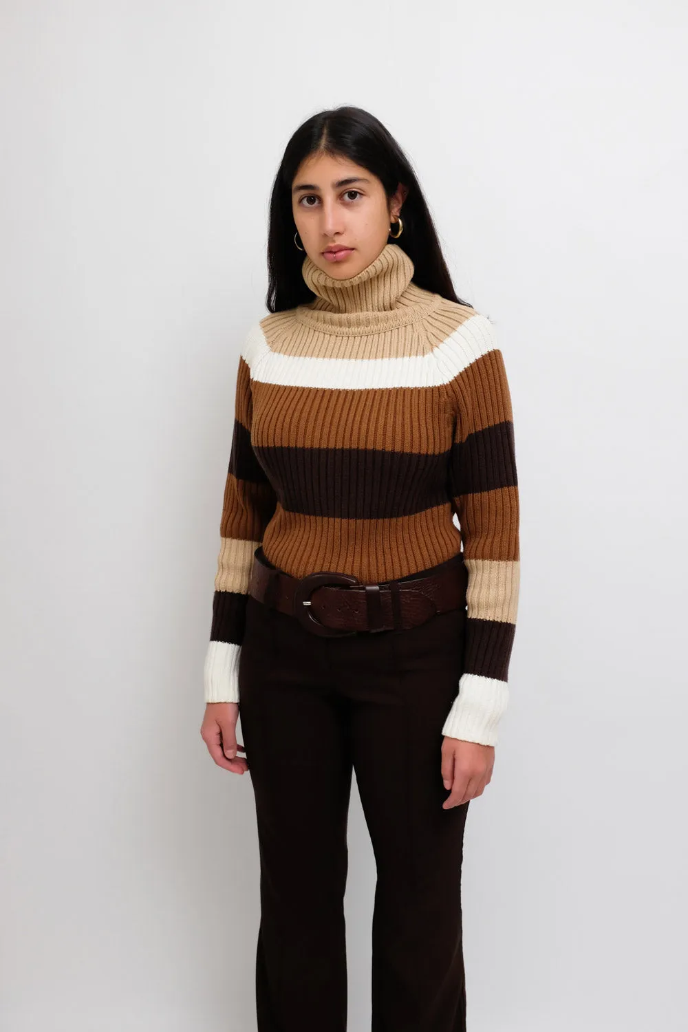 0063_ROLL NECK MULTI BROWN STRIPES SWEATER