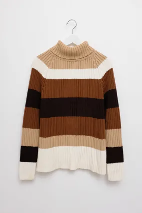 0063_ROLL NECK MULTI BROWN STRIPES SWEATER