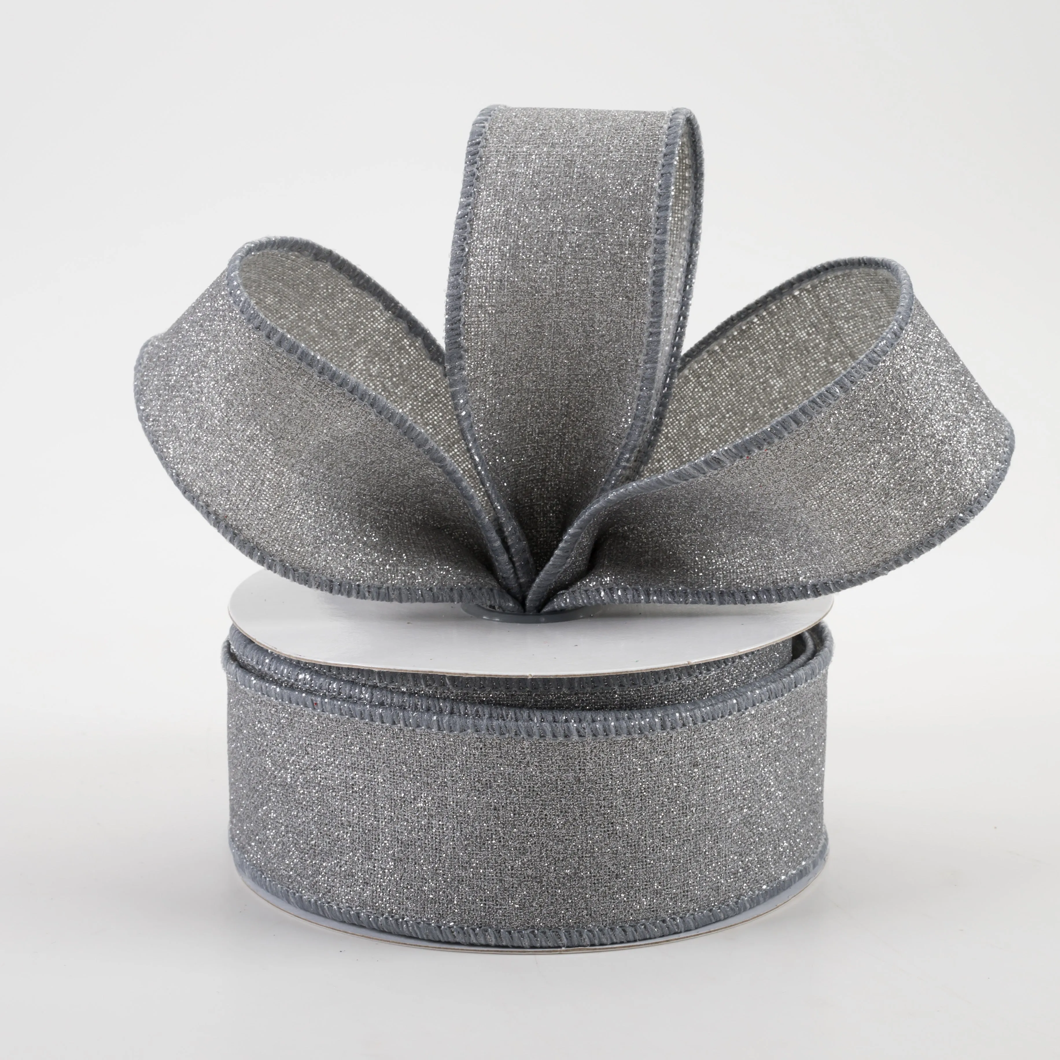 1.5" Fine Glitter on Royal Ribbon: Light Grey (10 Yards)