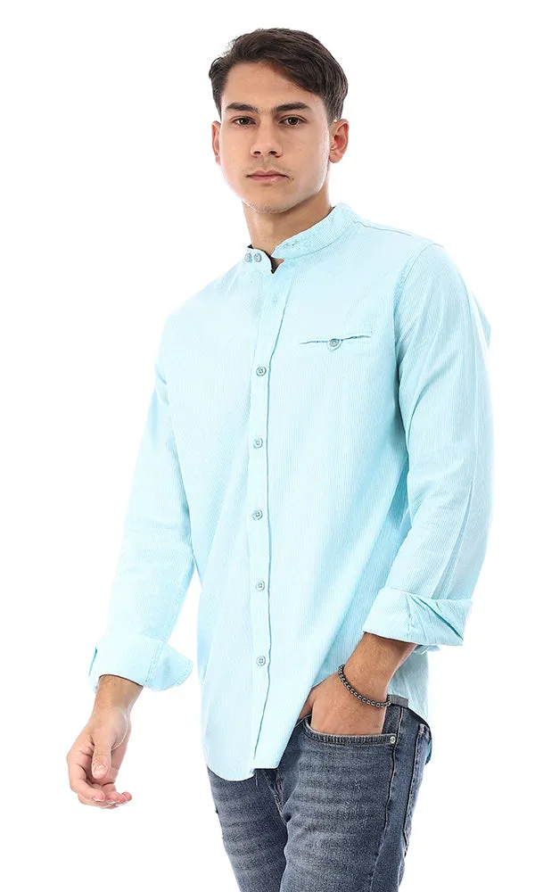 57859 Thin Striped Mandarin Neck Shirt - Light Cyan