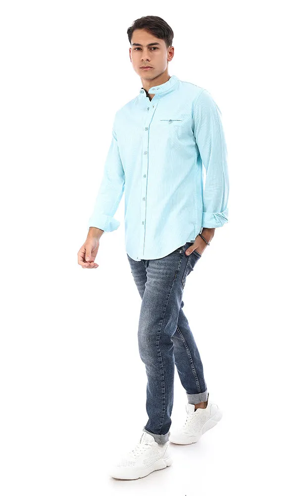 57859 Thin Striped Mandarin Neck Shirt - Light Cyan