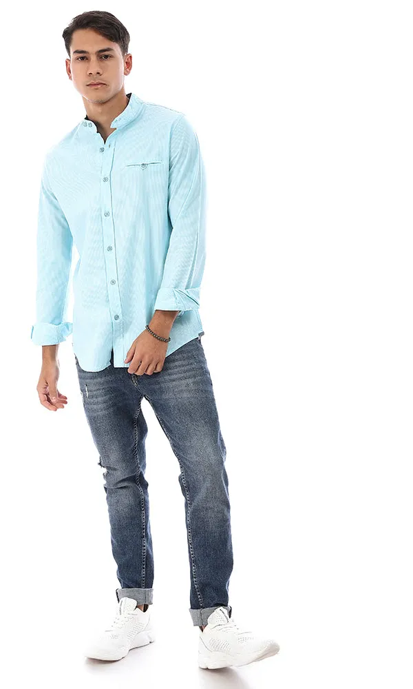 57859 Thin Striped Mandarin Neck Shirt - Light Cyan