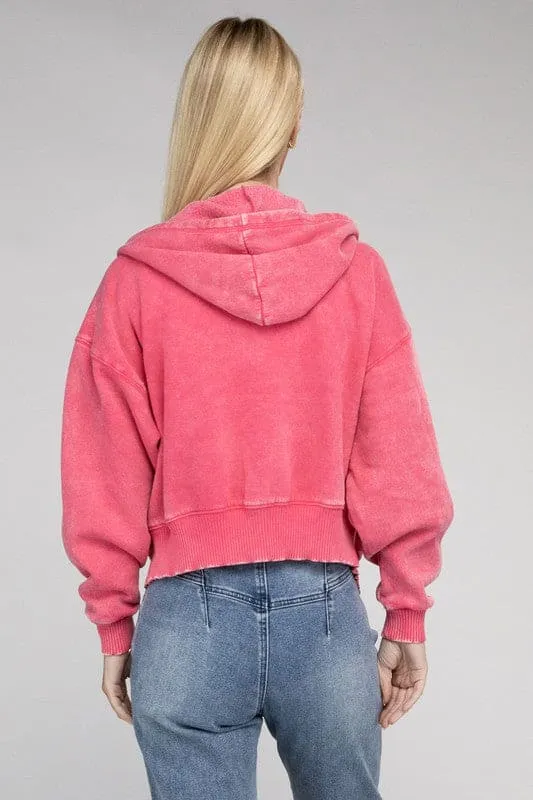 Acid Wash Fleece Zip-Up Hoodie