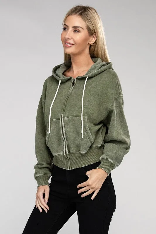 Acid Wash Fleece Zip-Up Hoodie