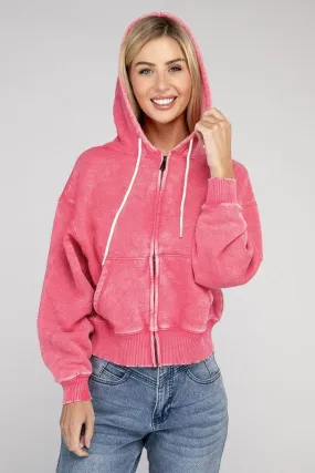 Acid Wash Fleece Zip-Up Hoodie