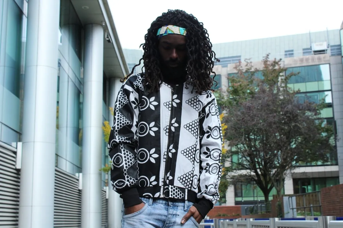 African Bomber Jacket In White & Black