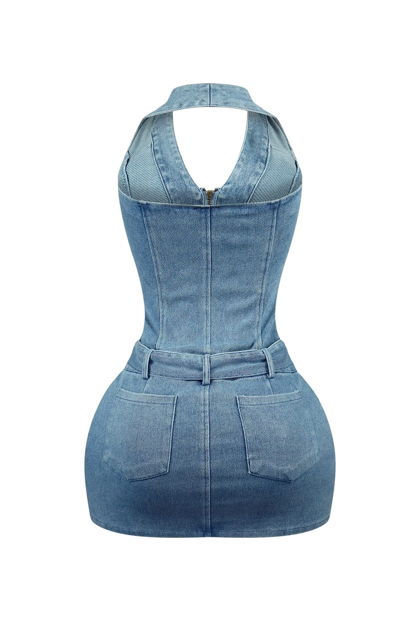 Alice Halter Denim Belt Mini Dress