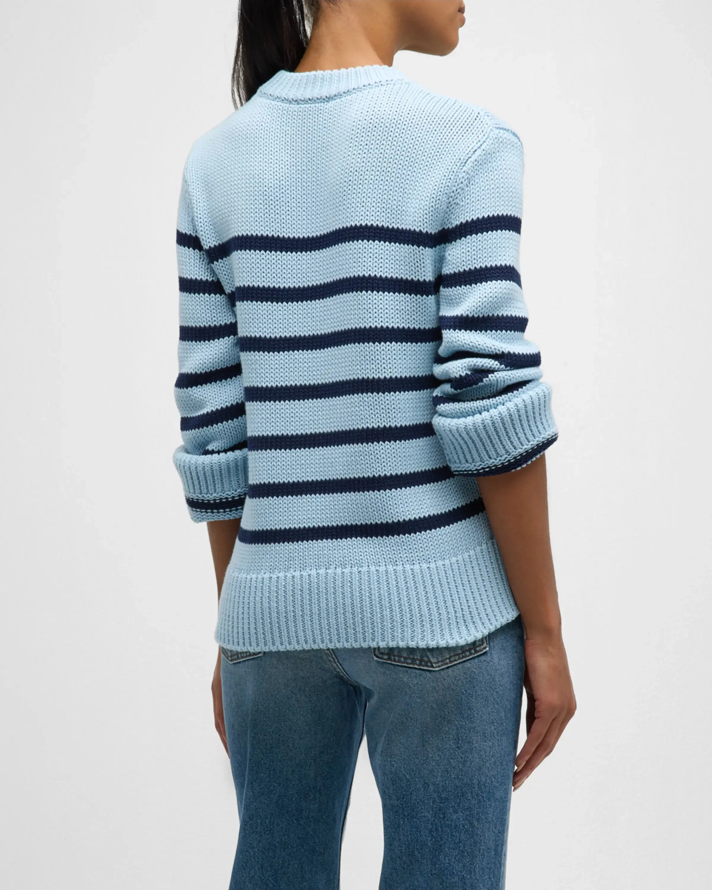 Alise Cotton Crewneck Sweater ~ Sky Navy Stripe