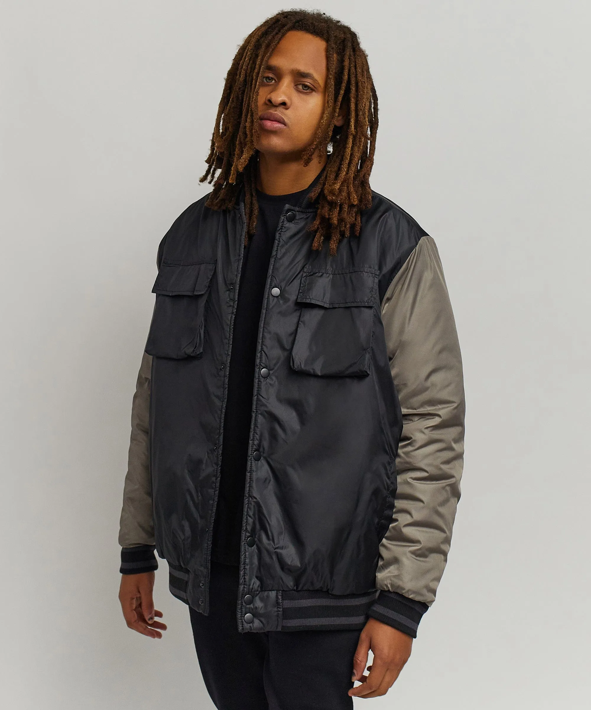 Black Out Nylon Bomber Jacket - Black