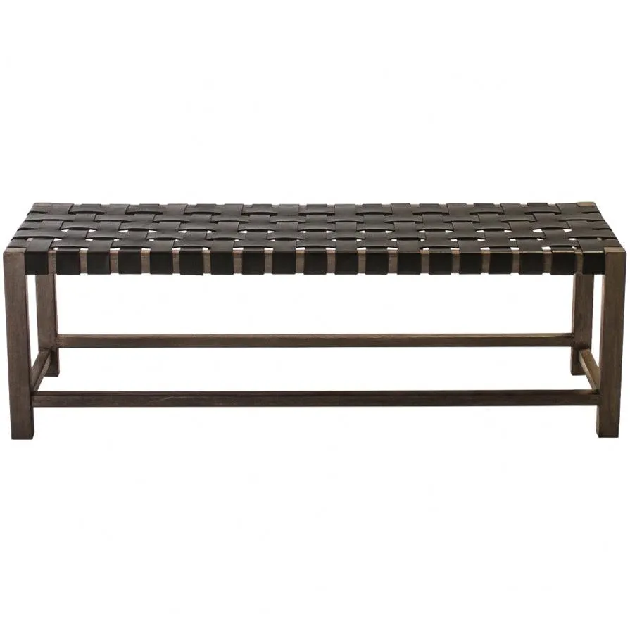 Black Woven Leather Bench