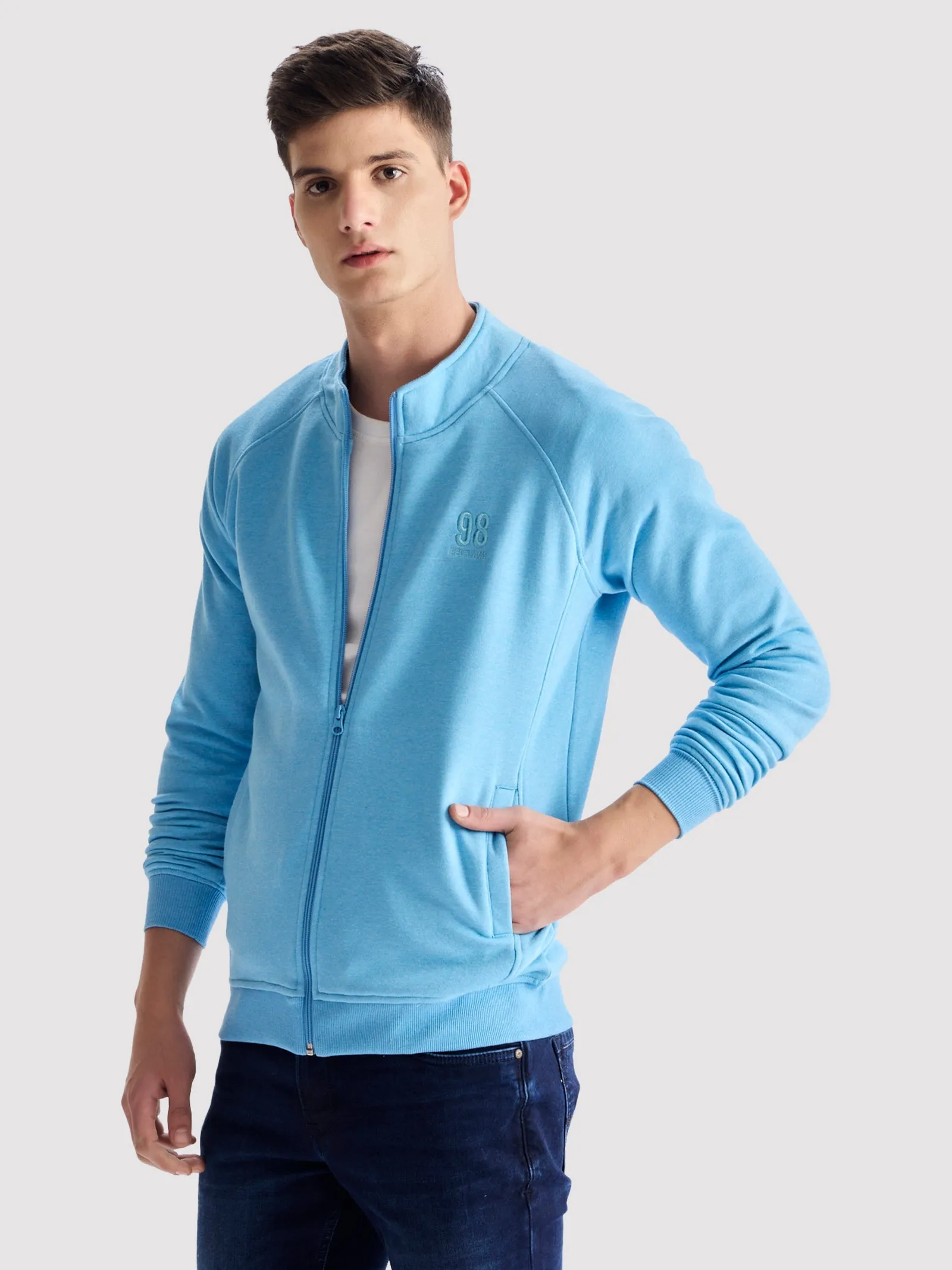 Blue Fleece High Neck Sweatshirt