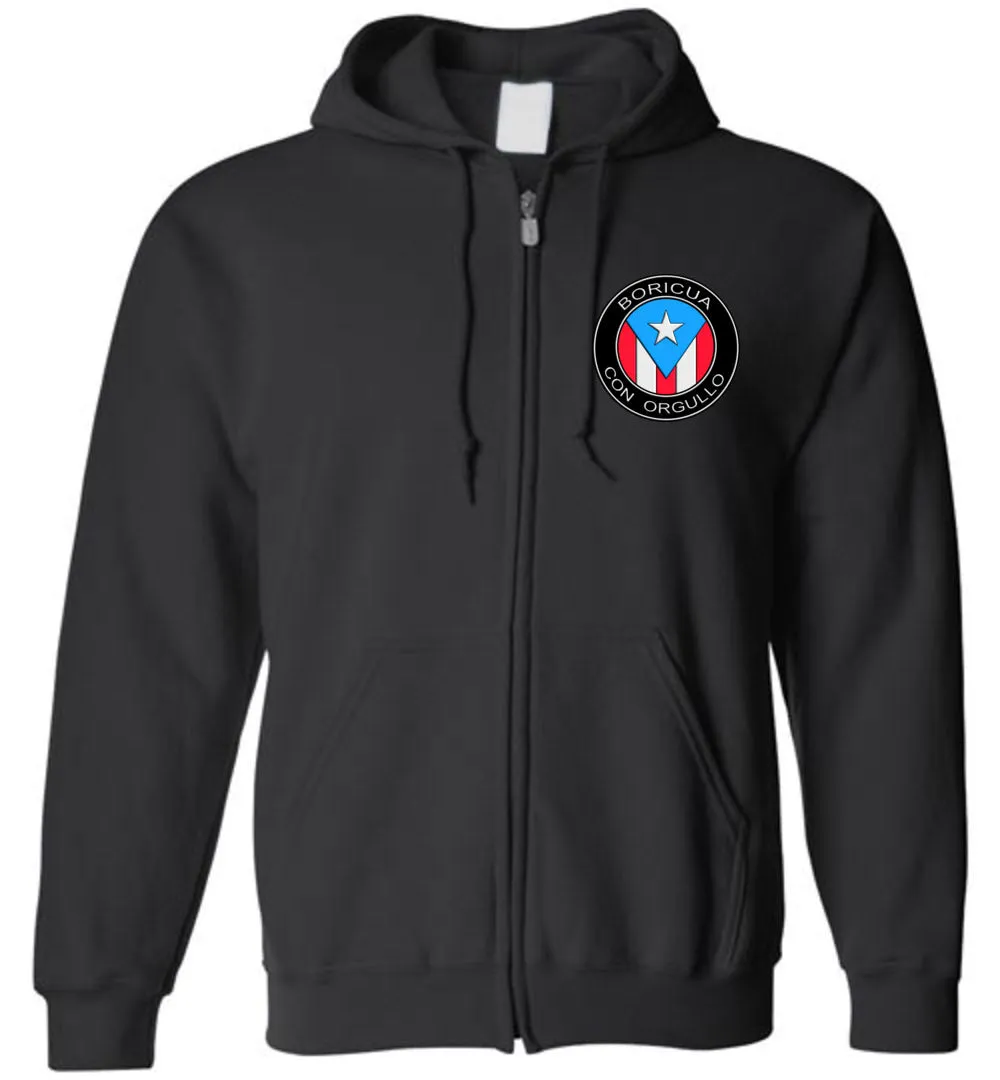 Boricua Con Orgullo (Youth-5XL) Zipper Hoodie (Image on front and back)