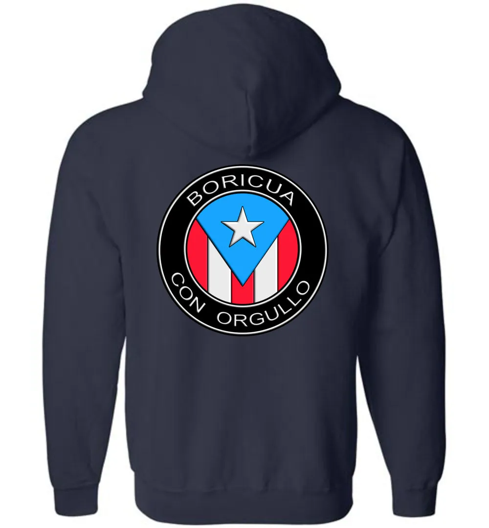 Boricua Con Orgullo (Youth-5XL) Zipper Hoodie (Image on front and back)