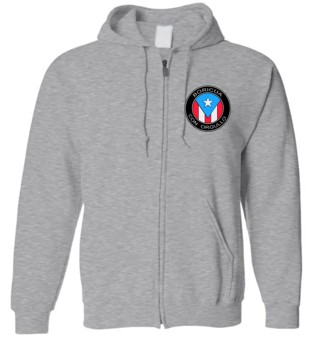 Boricua Con Orgullo (Youth-5XL) Zipper Hoodie (Image on front and back)