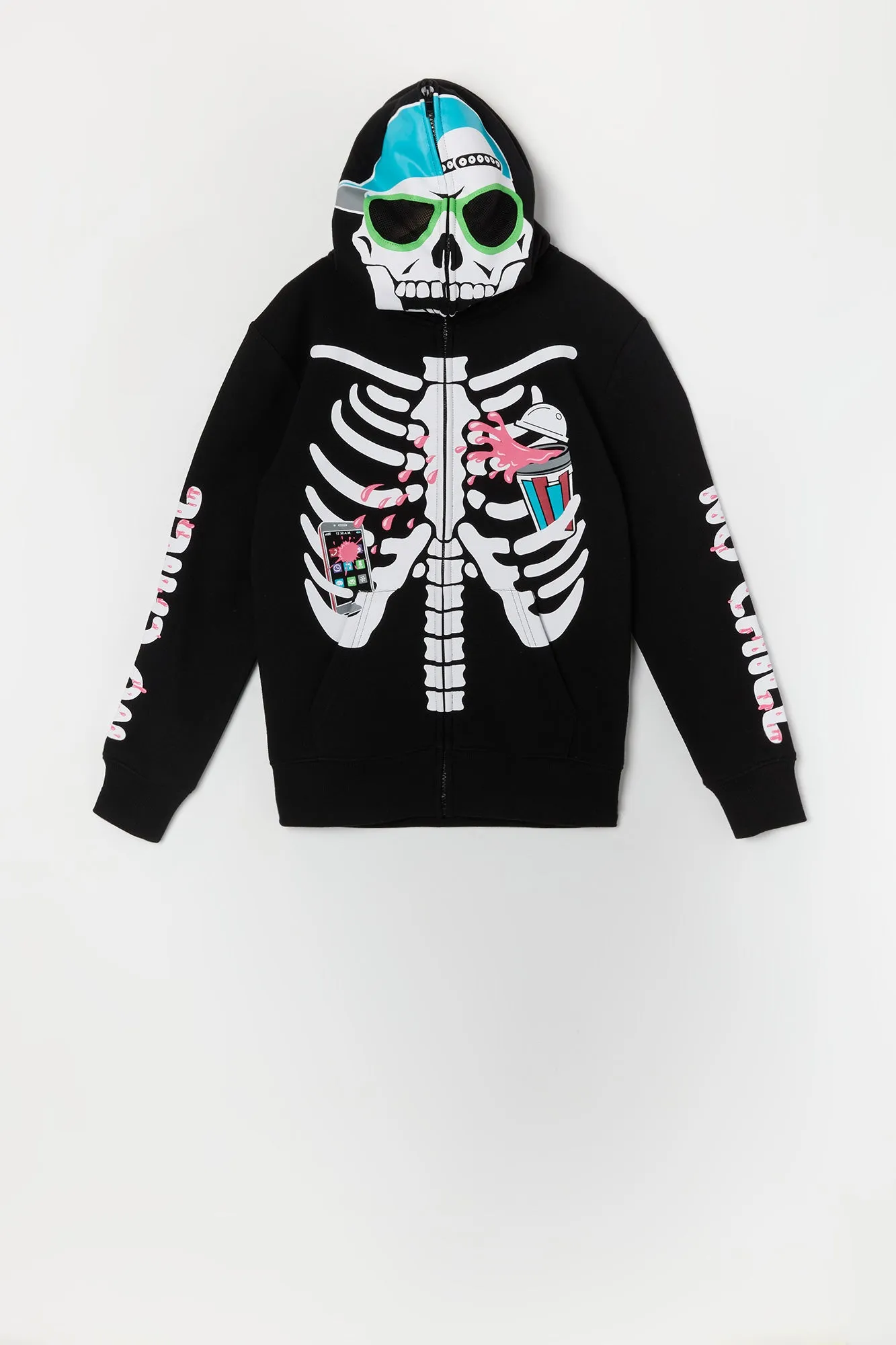 Boys Skeleton Man Print Full Zip Hoodie