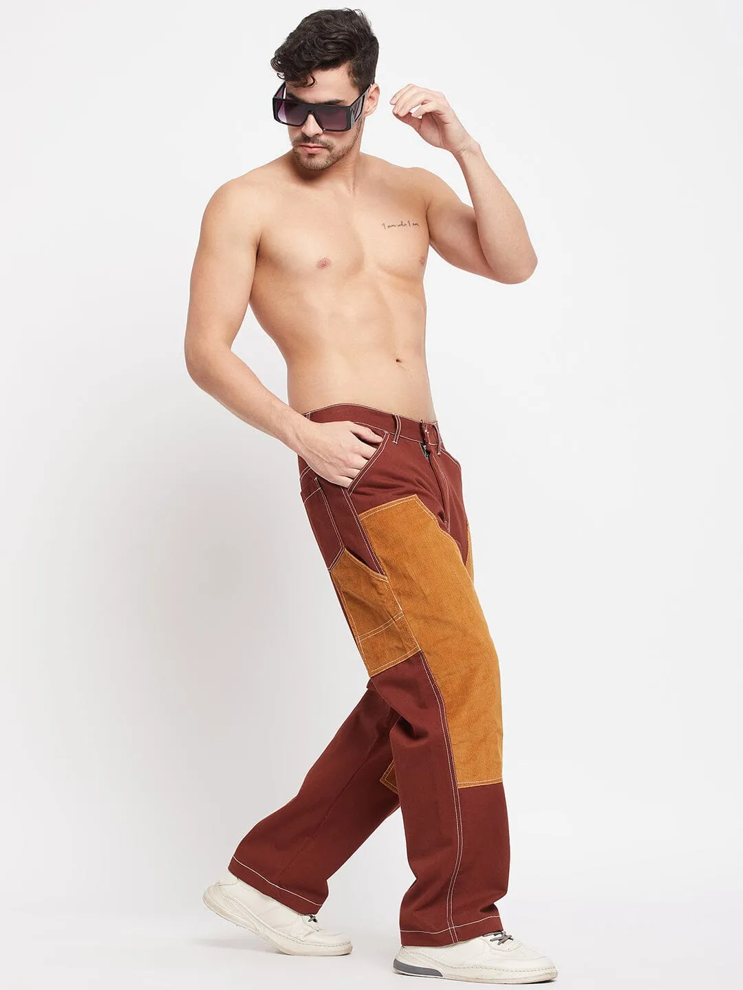 Brown Carpenter Corduroy Panel Pants