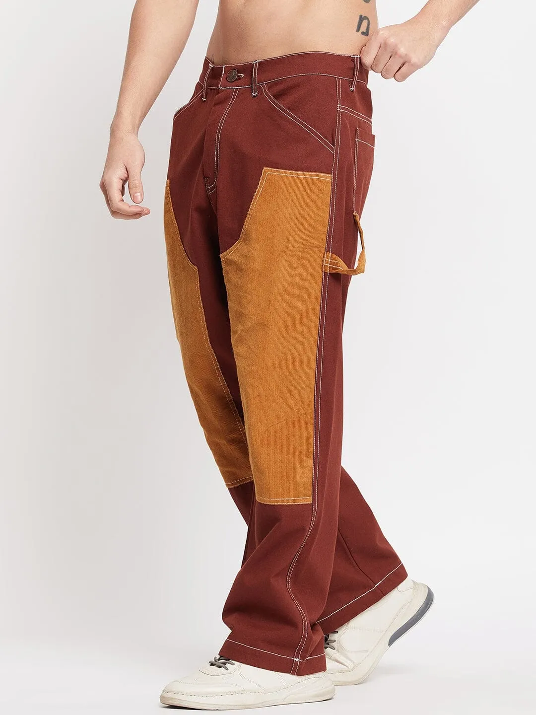 Brown Carpenter Corduroy Panel Pants