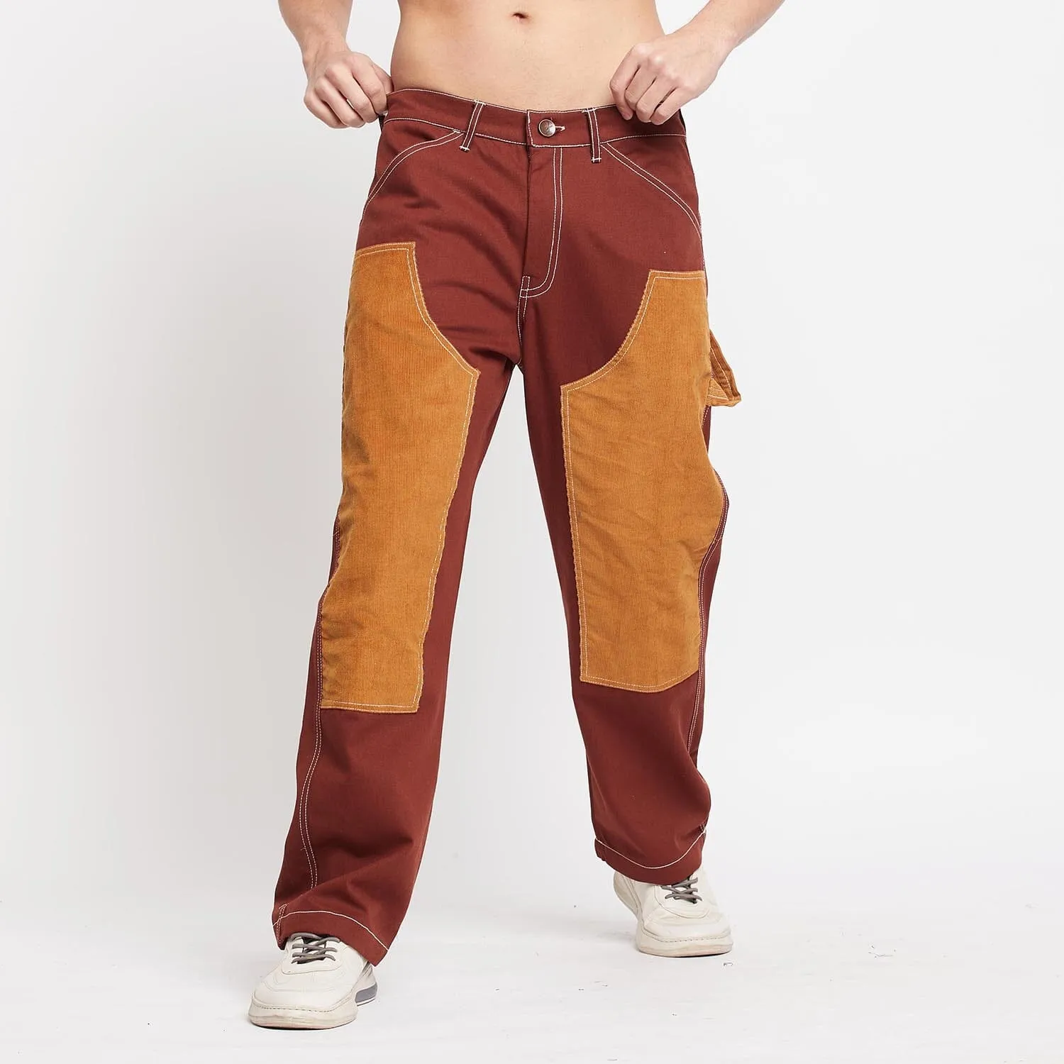 Brown Carpenter Corduroy Panel Pants