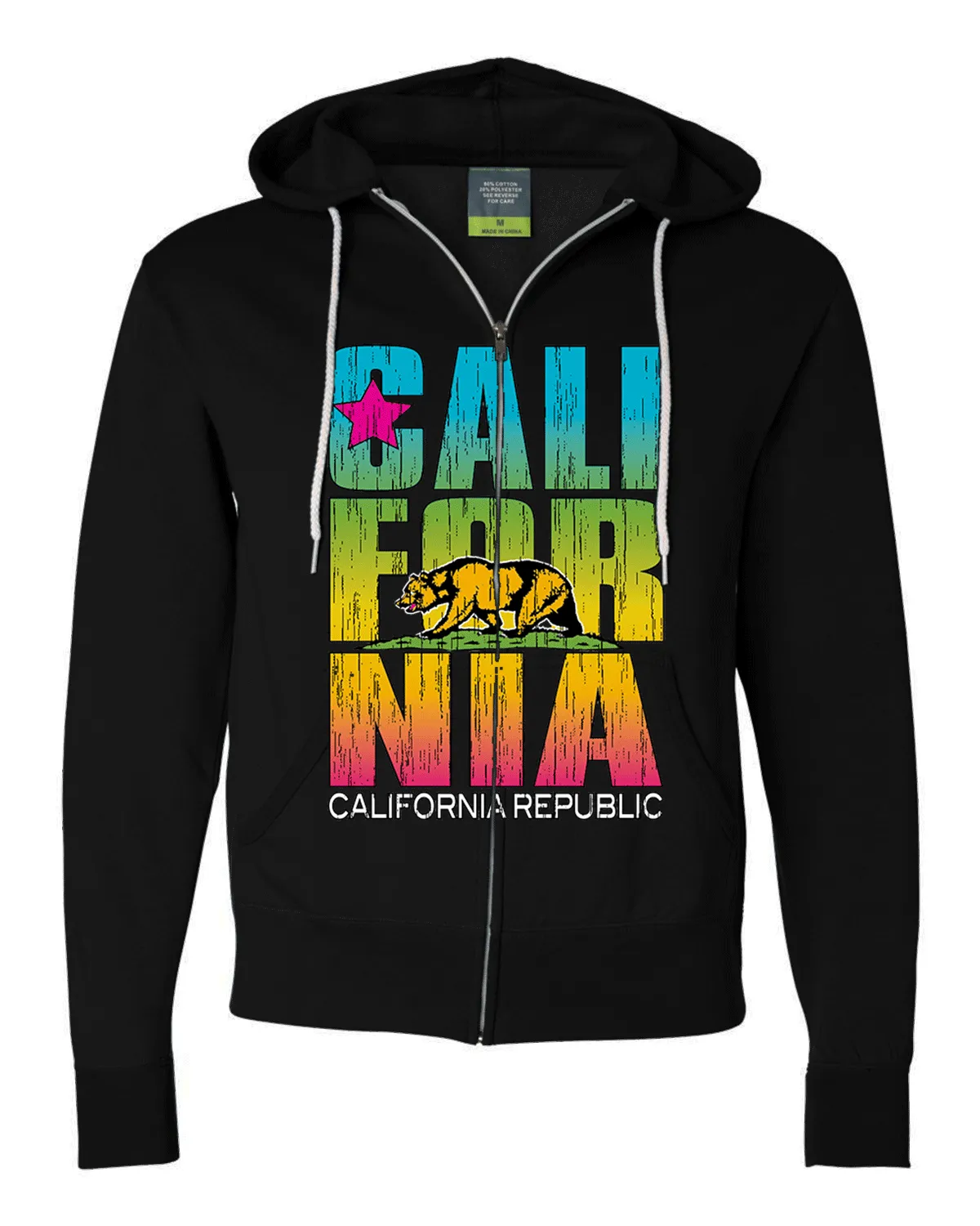 California Flag Neon Retro Text Zip-up Hoodie