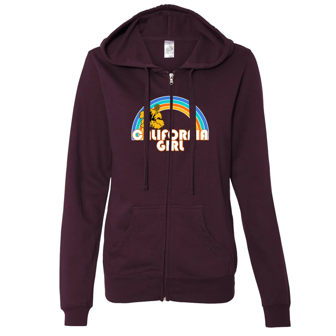 California Girl Rainbow Hibiscus Ladies Lightweight Fitted Zip-Up Hoodie