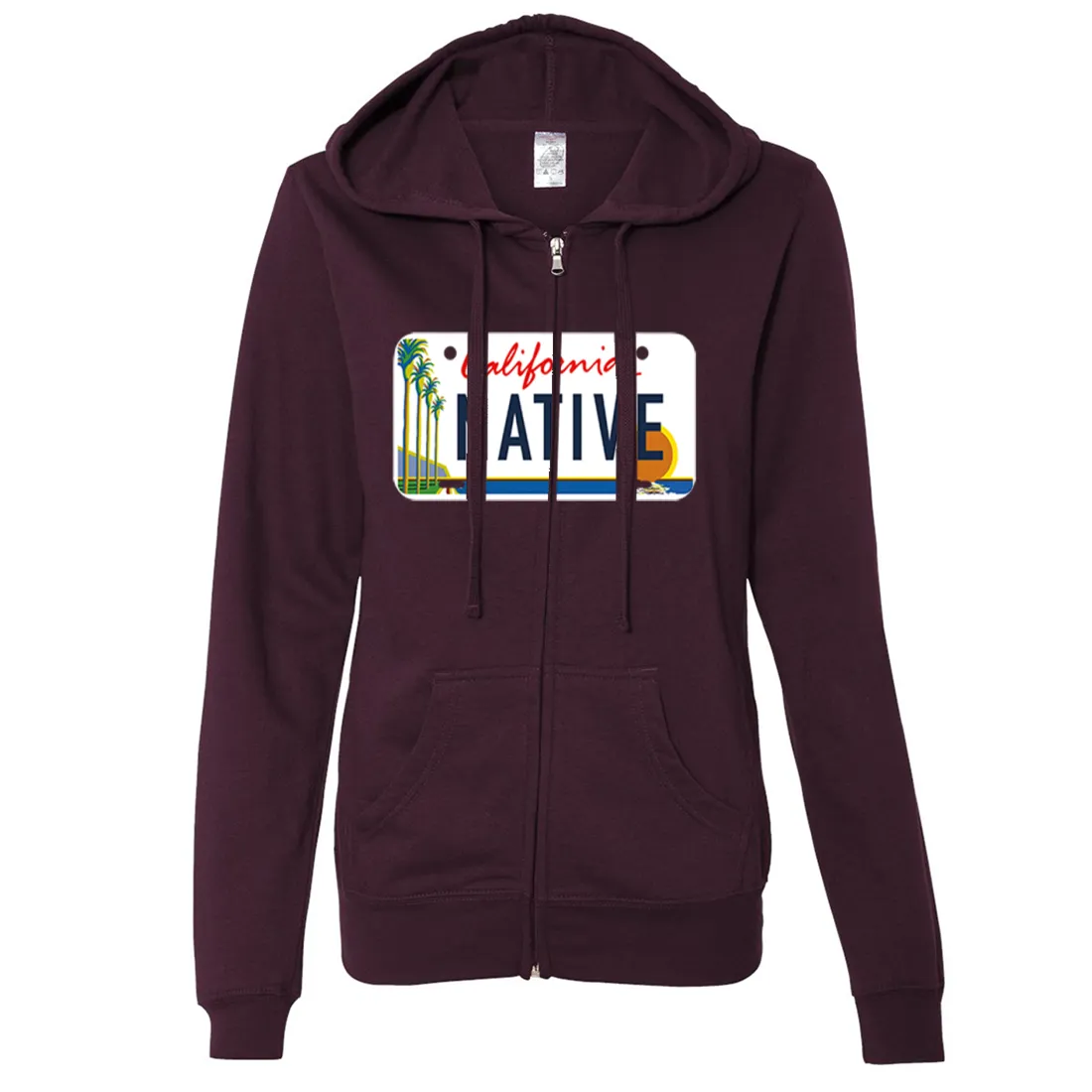 California Native License Plate Ladies Lightweight Fitted Zip-Up Hoodie