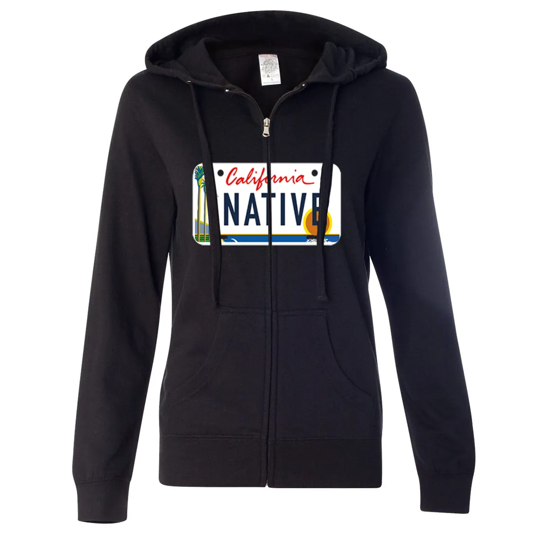 California Native License Plate Ladies Lightweight Fitted Zip-Up Hoodie