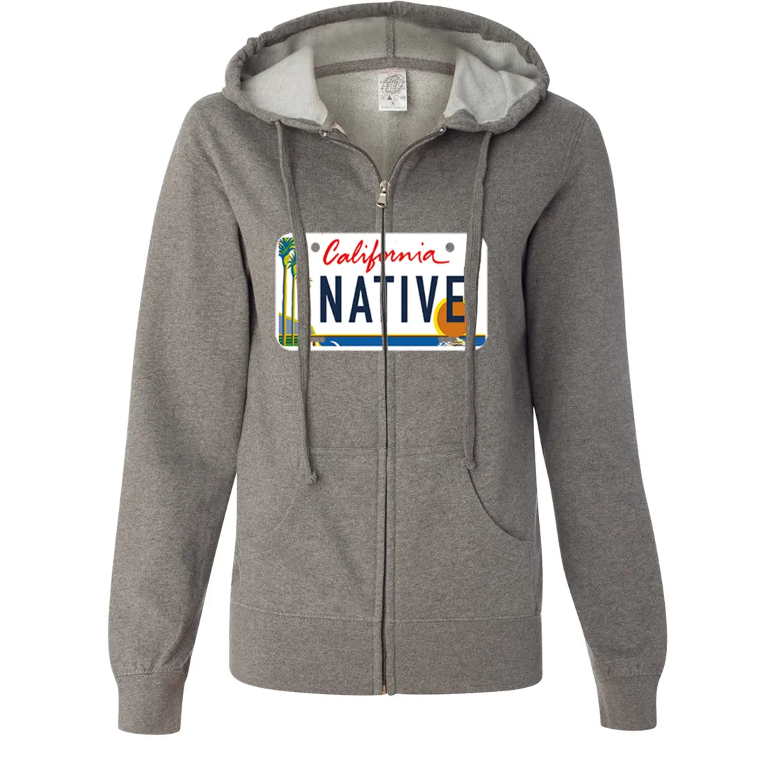 California Native License Plate Ladies Lightweight Fitted Zip-Up Hoodie