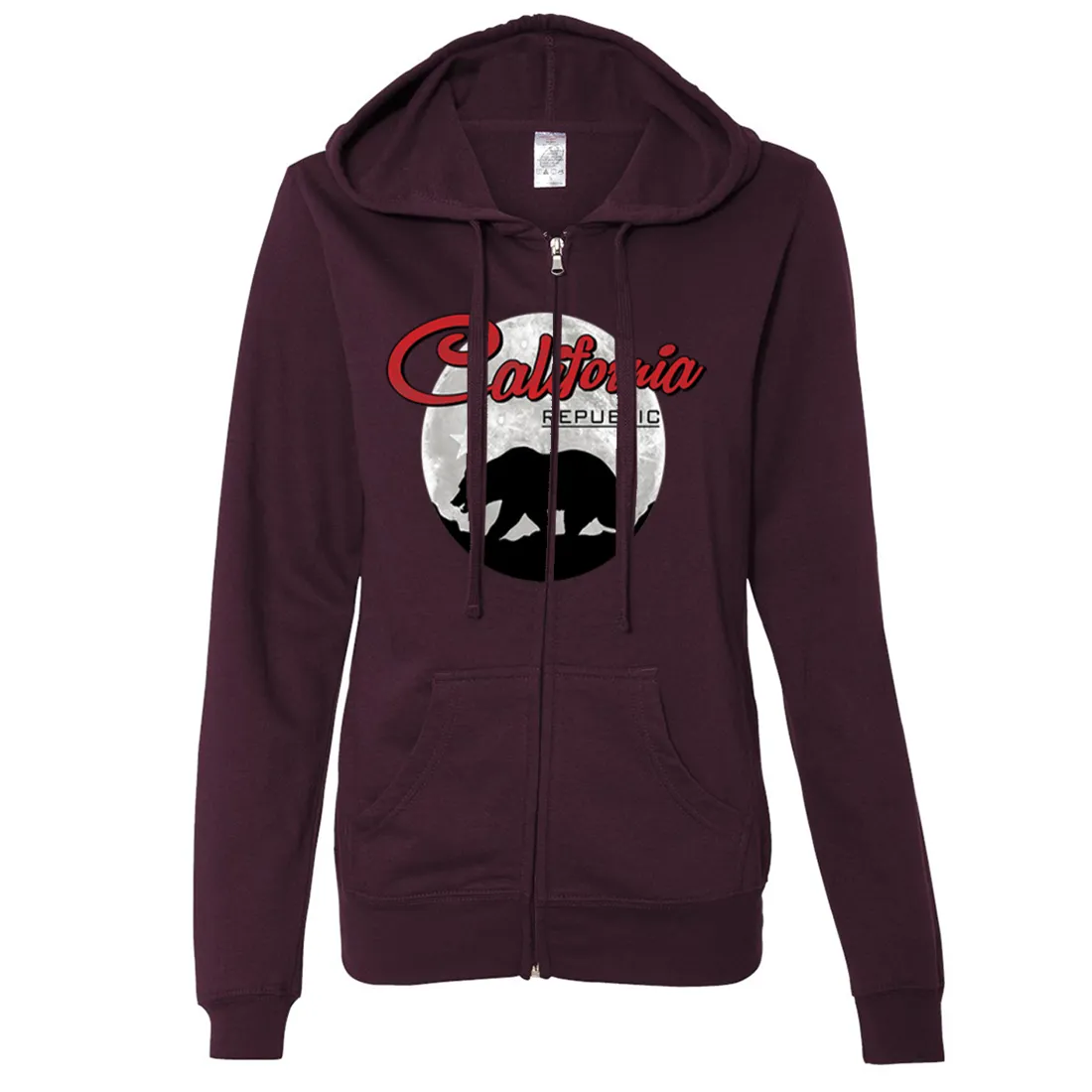 California Republic Full Moon Bear Ladies Lightweight Fitted Zip-Up Hoodie