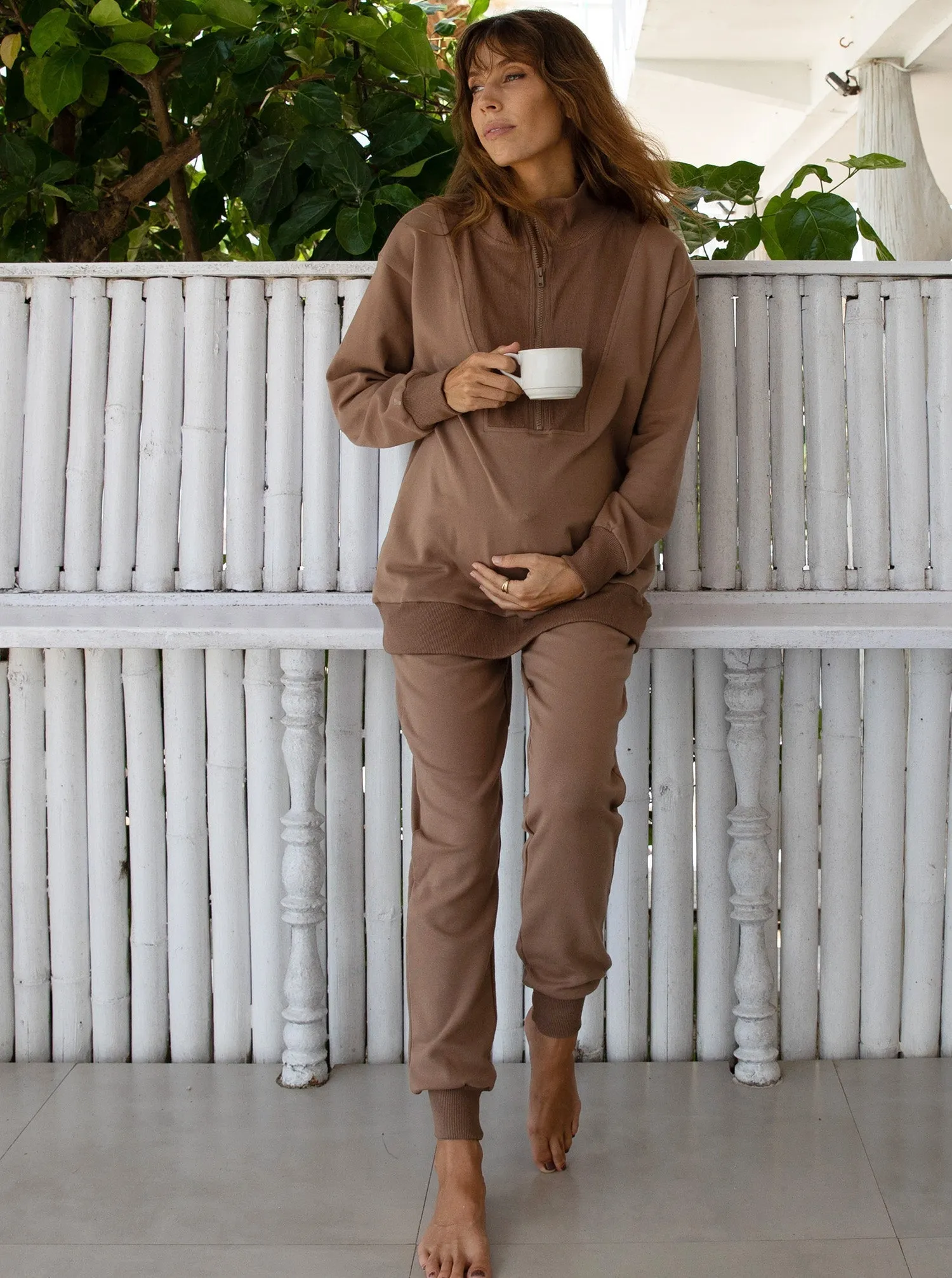 Calla Maternity Sweatpants in Iced Coffee