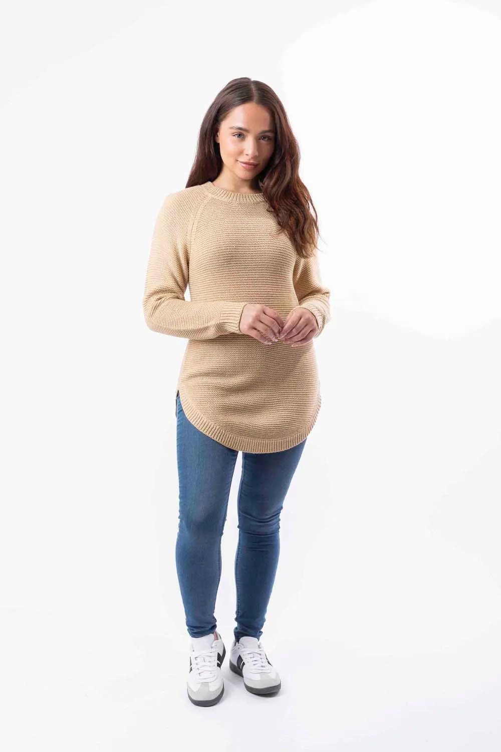 Chunky Lurex Knit Boat Hem Longline Pullover