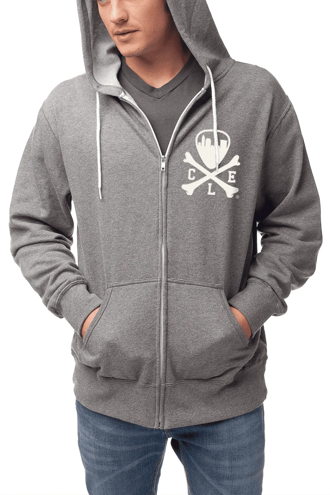 CLE Logo Full-Zip Hoodie - Grey