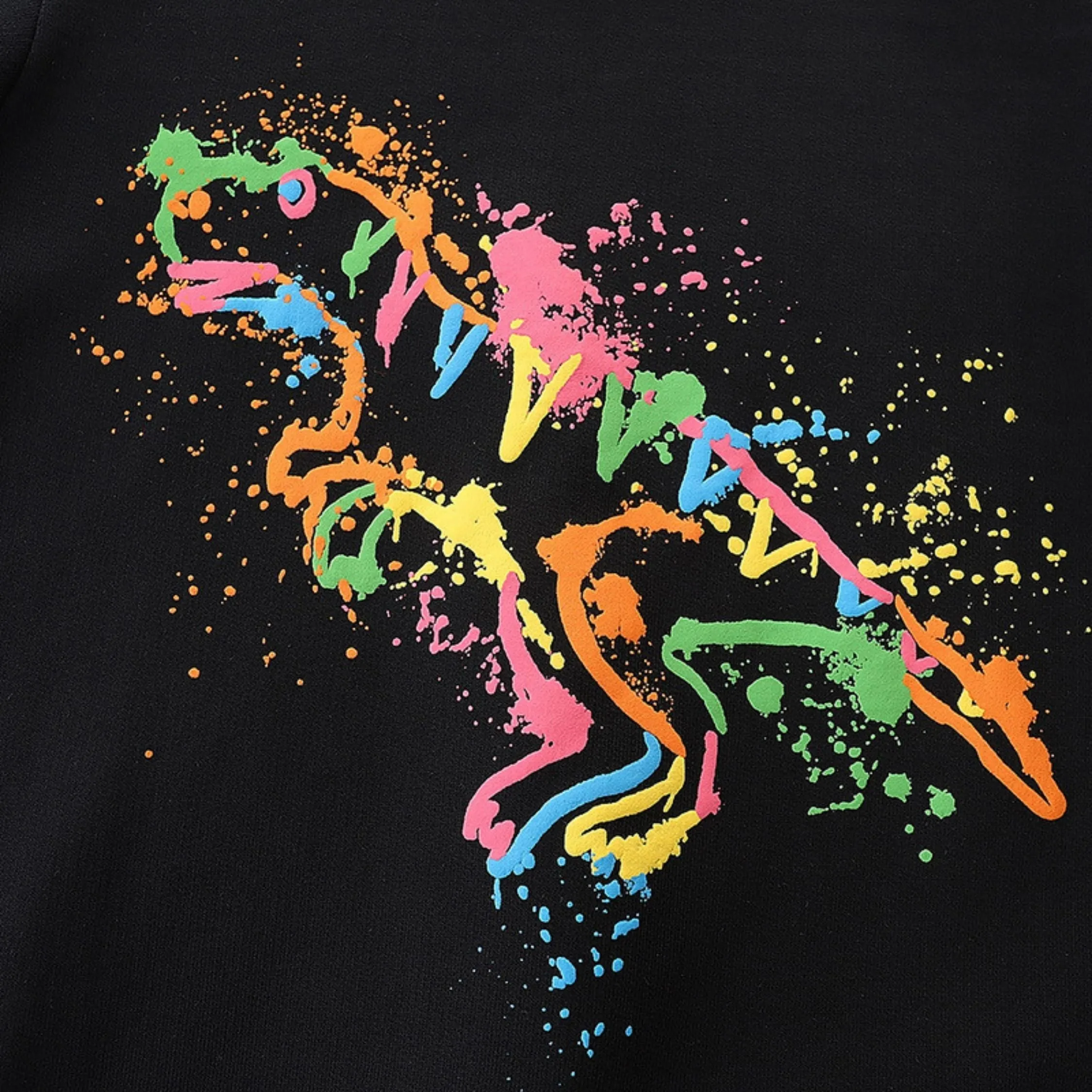 Coloured Dino Round Neck Sweat Shirt ,Black