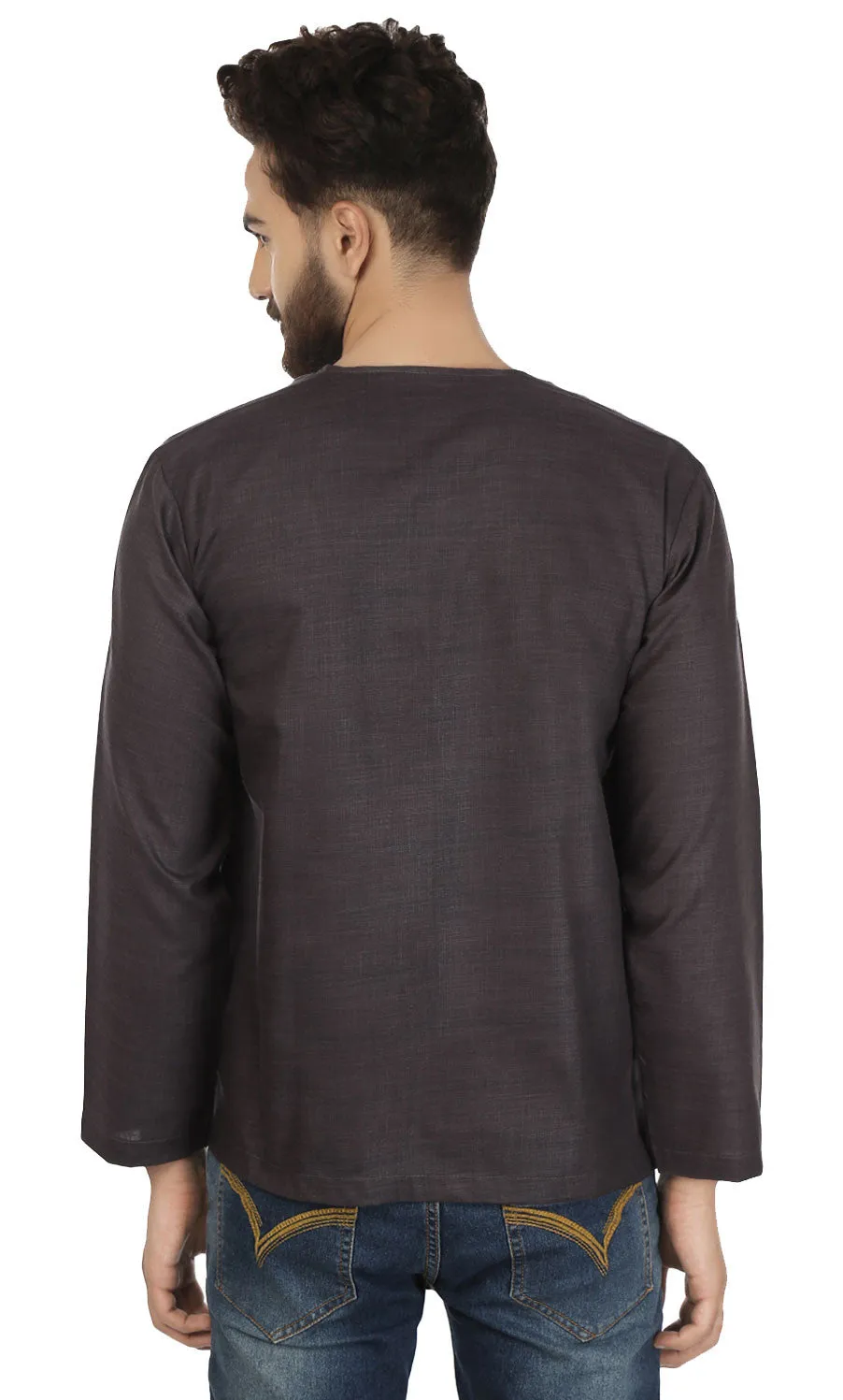 Cotton Dress Mens Short Kurta OM Shirt Indian Fashion Clothing(Carbon Black)