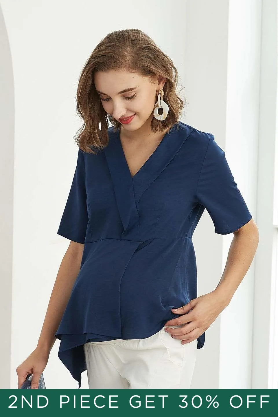 Delice Short Sleeve Nursing Top Navy