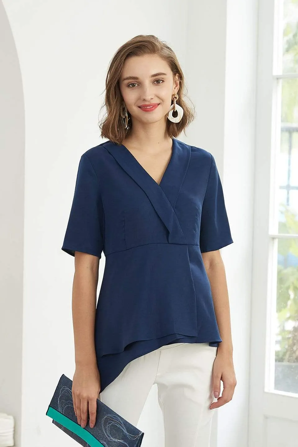 Delice Short Sleeve Nursing Top Navy