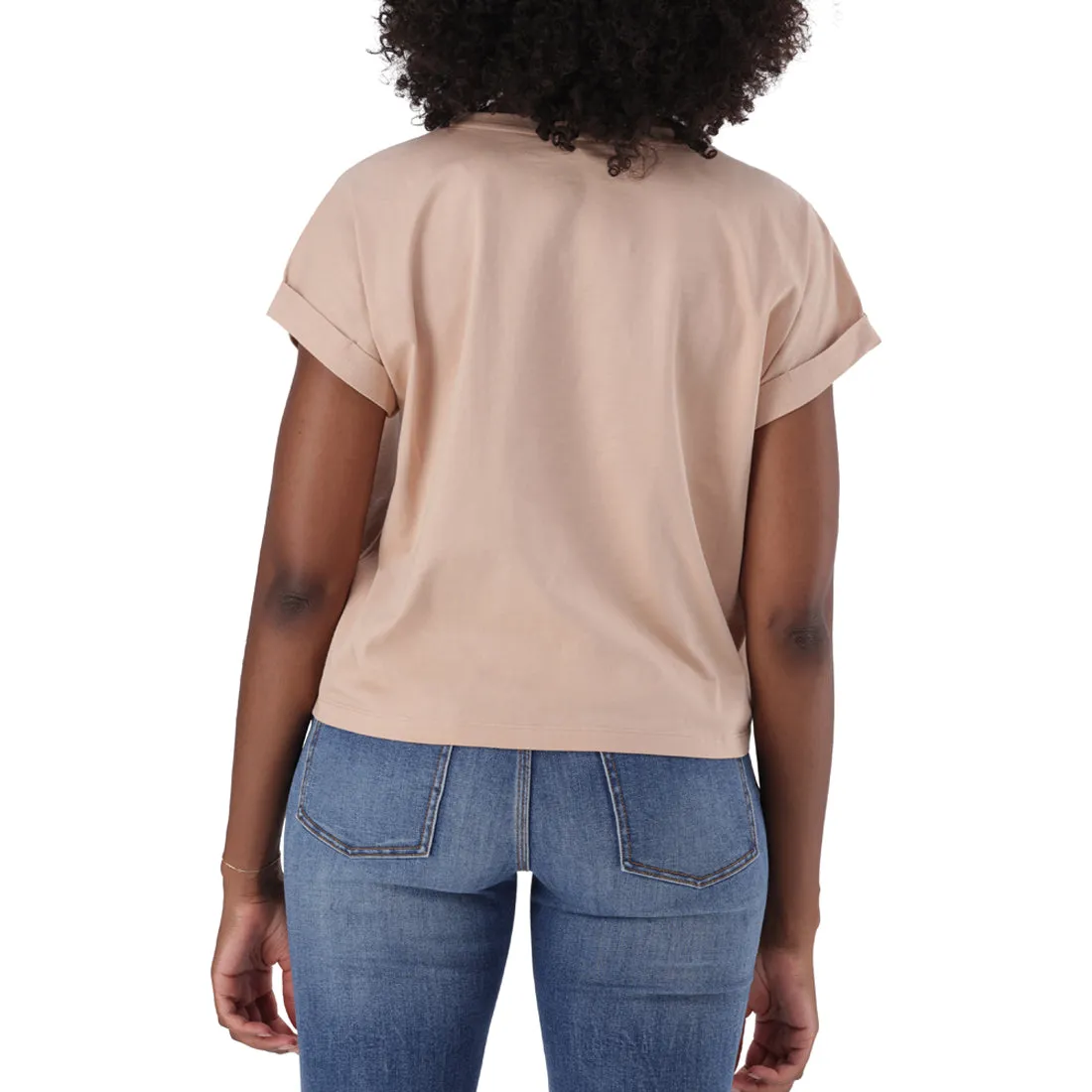 DIANA BOXY LOGO TEE WITH SHOULDER POPPERS FAWN