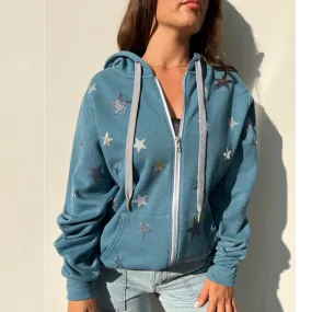 Dotty Blue Zip Up Hoodie - Irridescent Stars