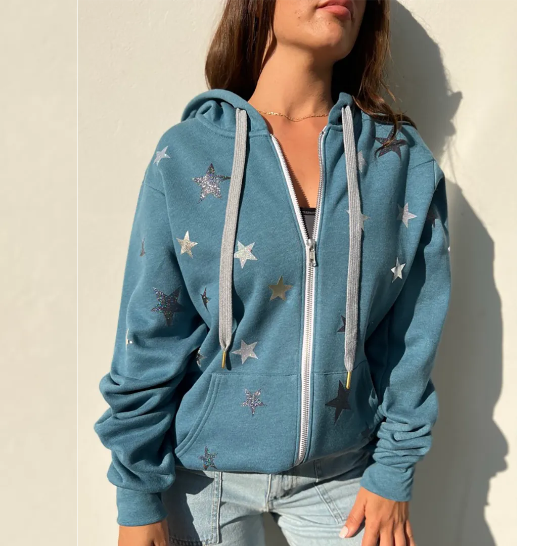 Dotty Blue Zip Up Hoodie - Irridescent Stars