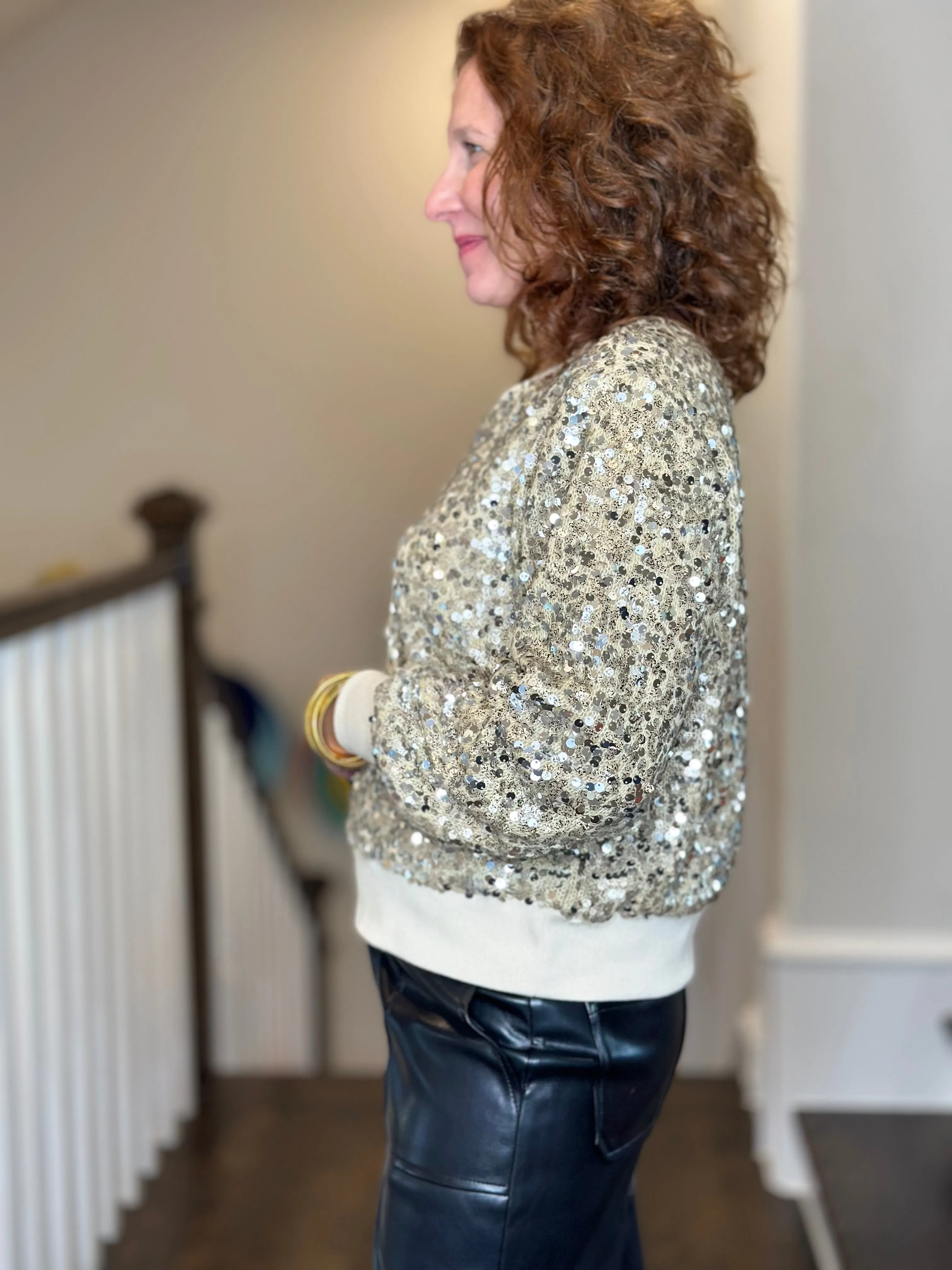 Dylan Paillette Sequin Sweatshirt in Oatmeal