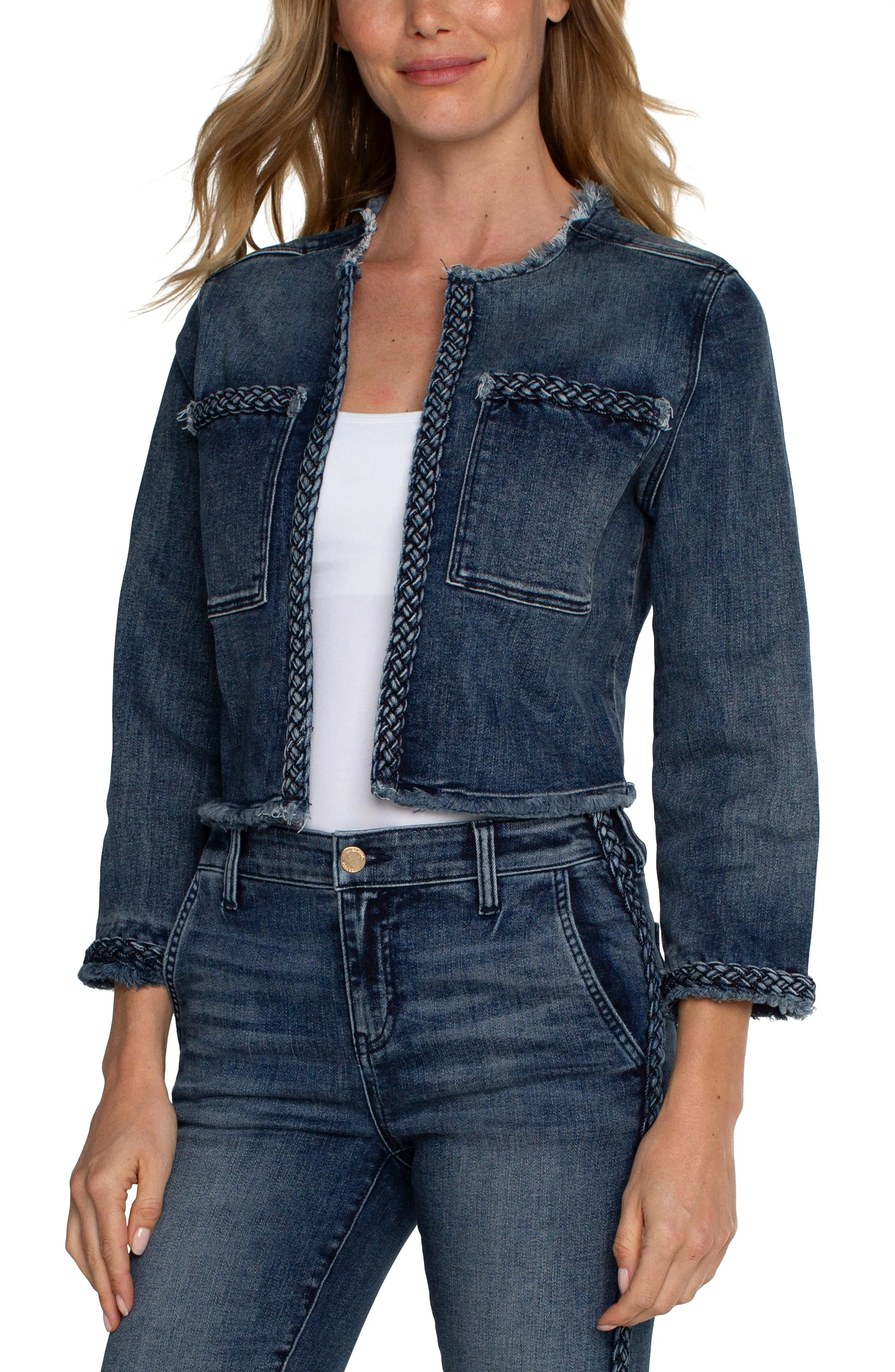 ECO CROPPED BRAIDED DENIM JACKET