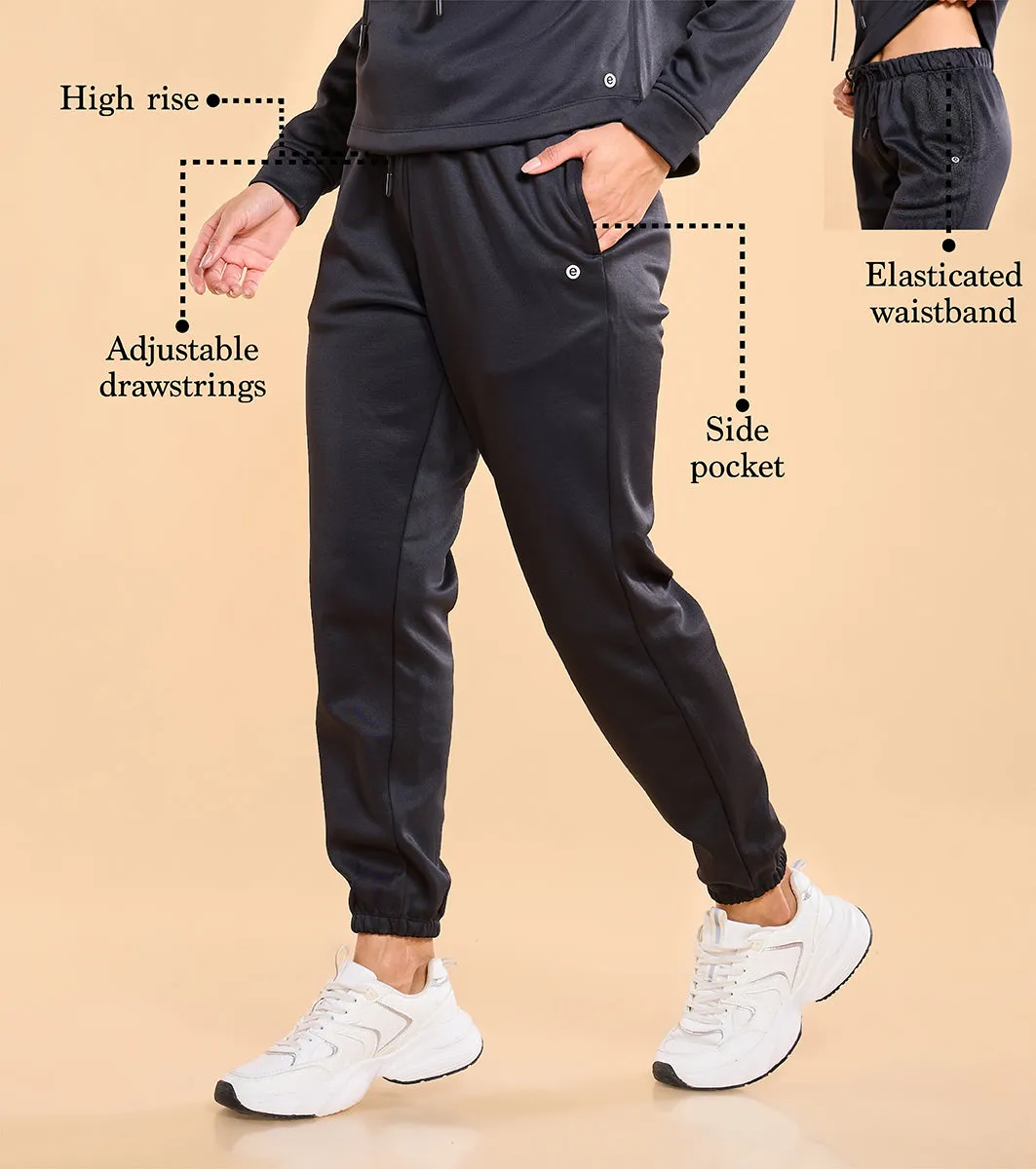 Enamor A404 Fleece Jogger Relax Fit High-Rise Fleece Jogger With Adjustable Drawsting.