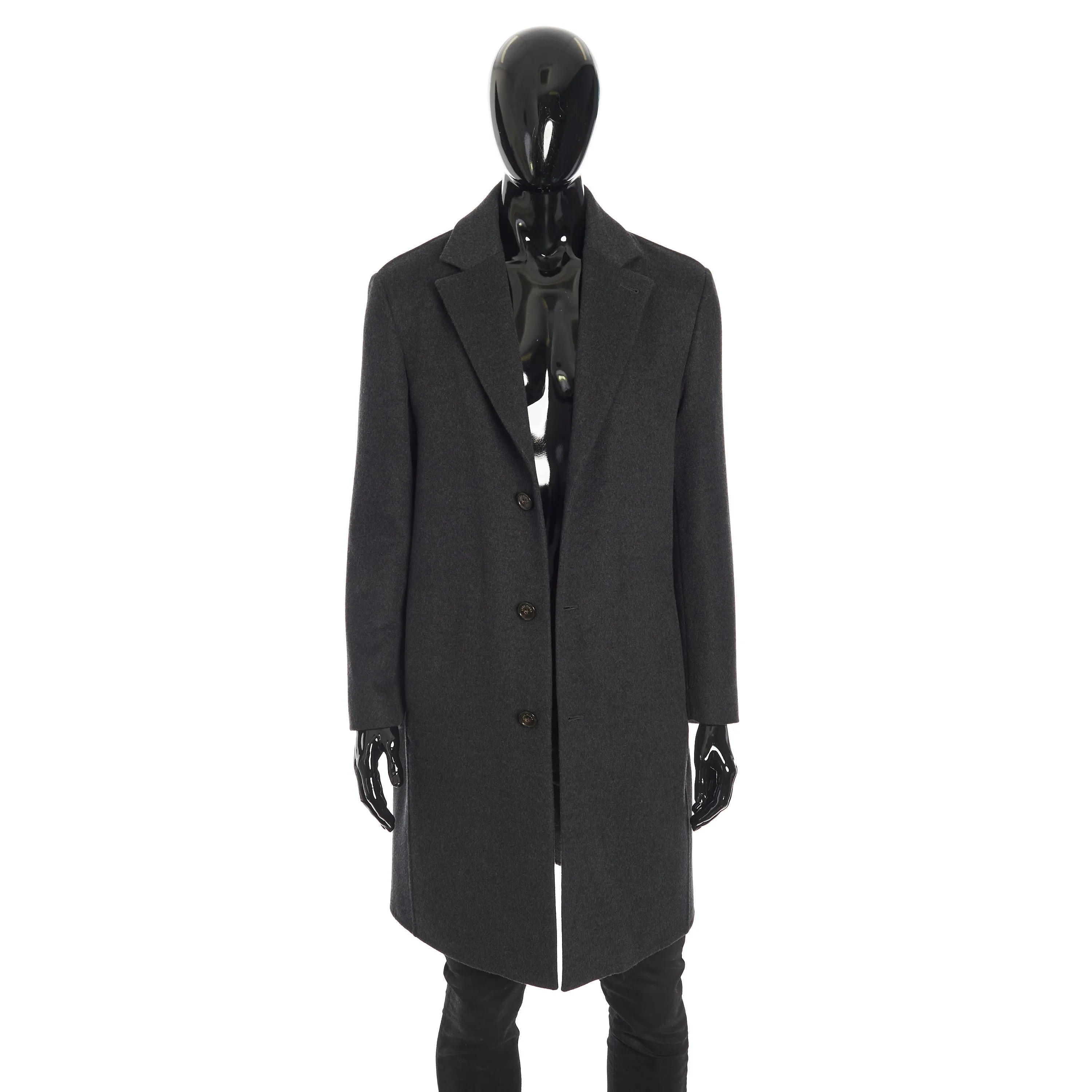 Findon Single Breasted Coat In Dark Pebble Gray Double Faced Cashmere