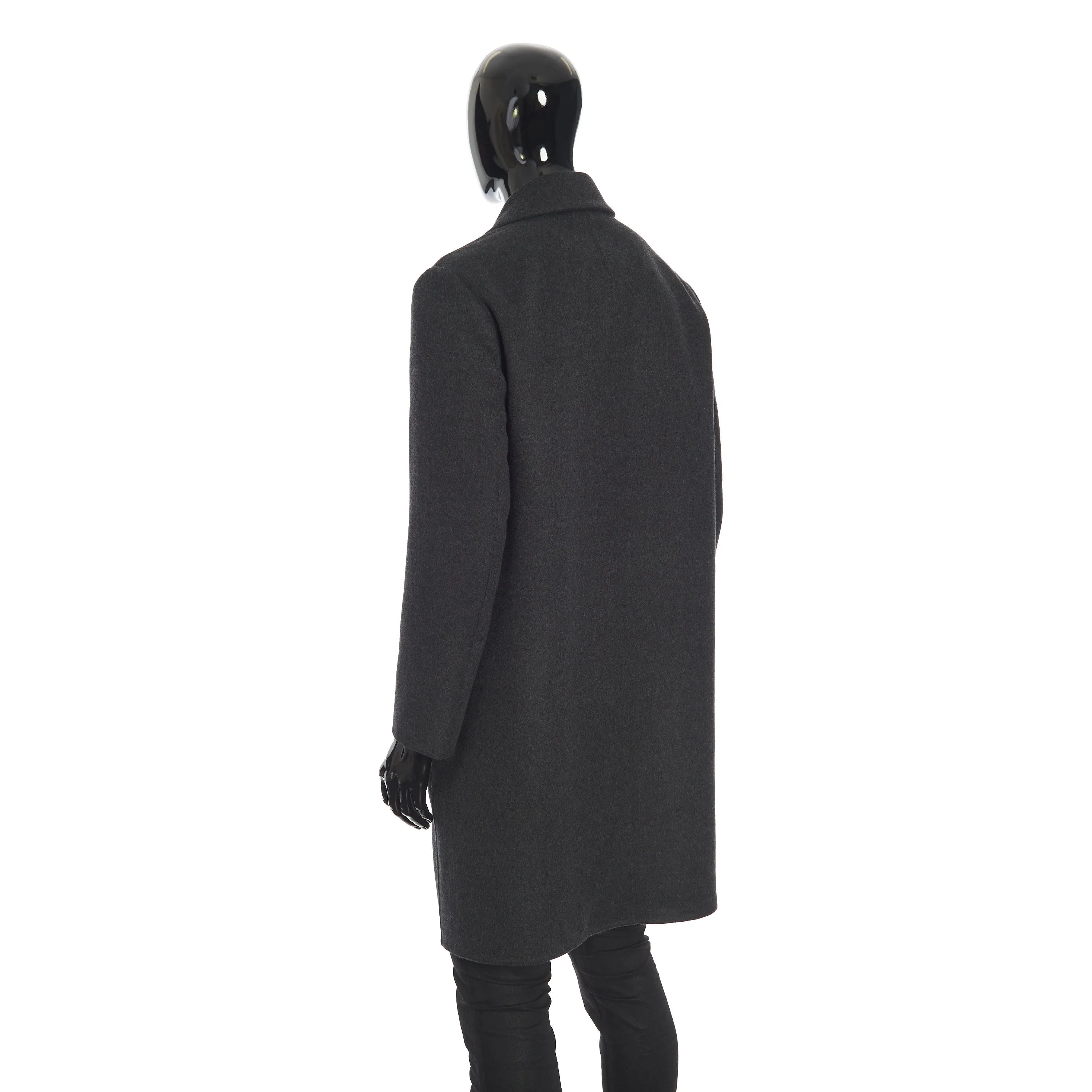 Findon Single Breasted Coat In Dark Pebble Gray Double Faced Cashmere