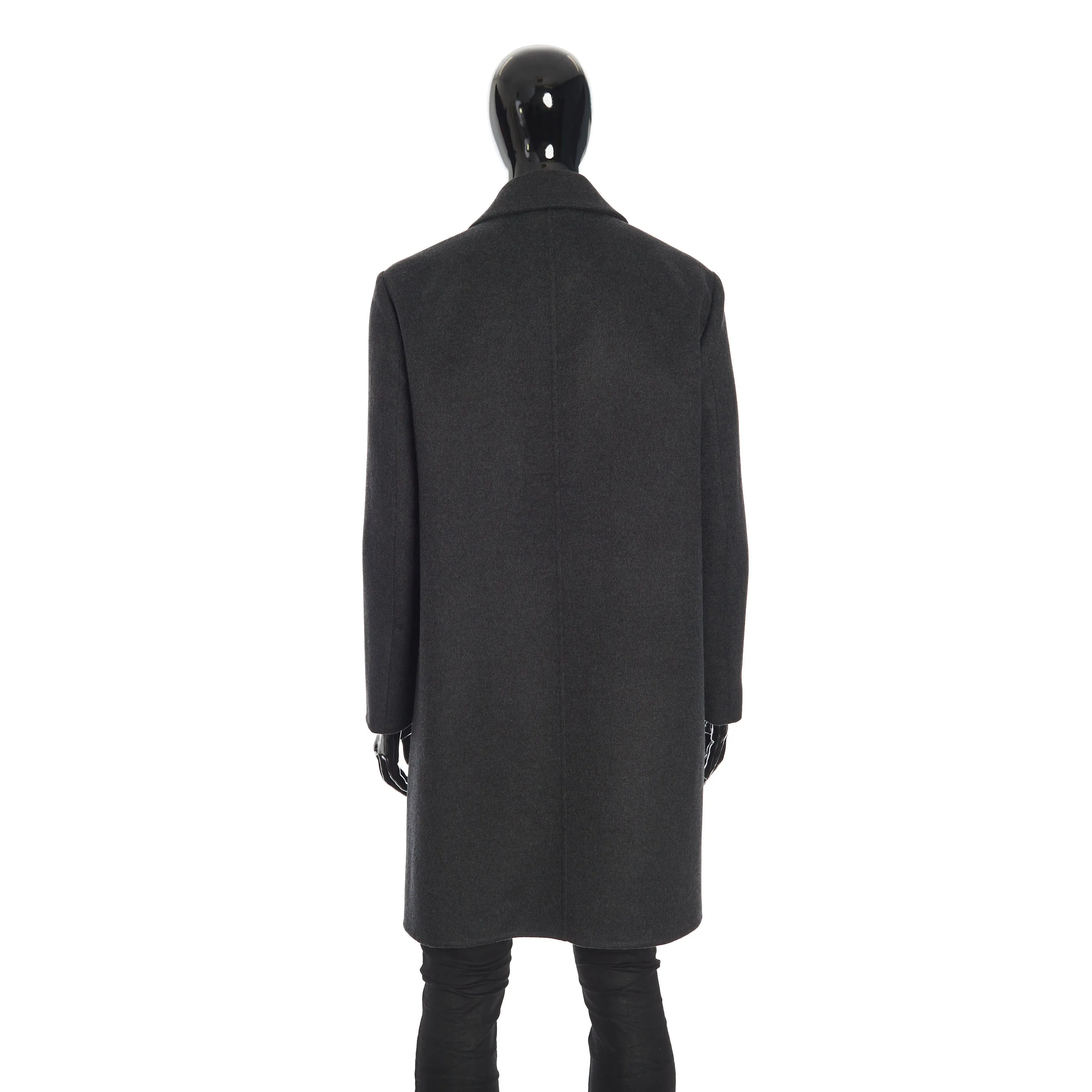 Findon Single Breasted Coat In Dark Pebble Gray Double Faced Cashmere