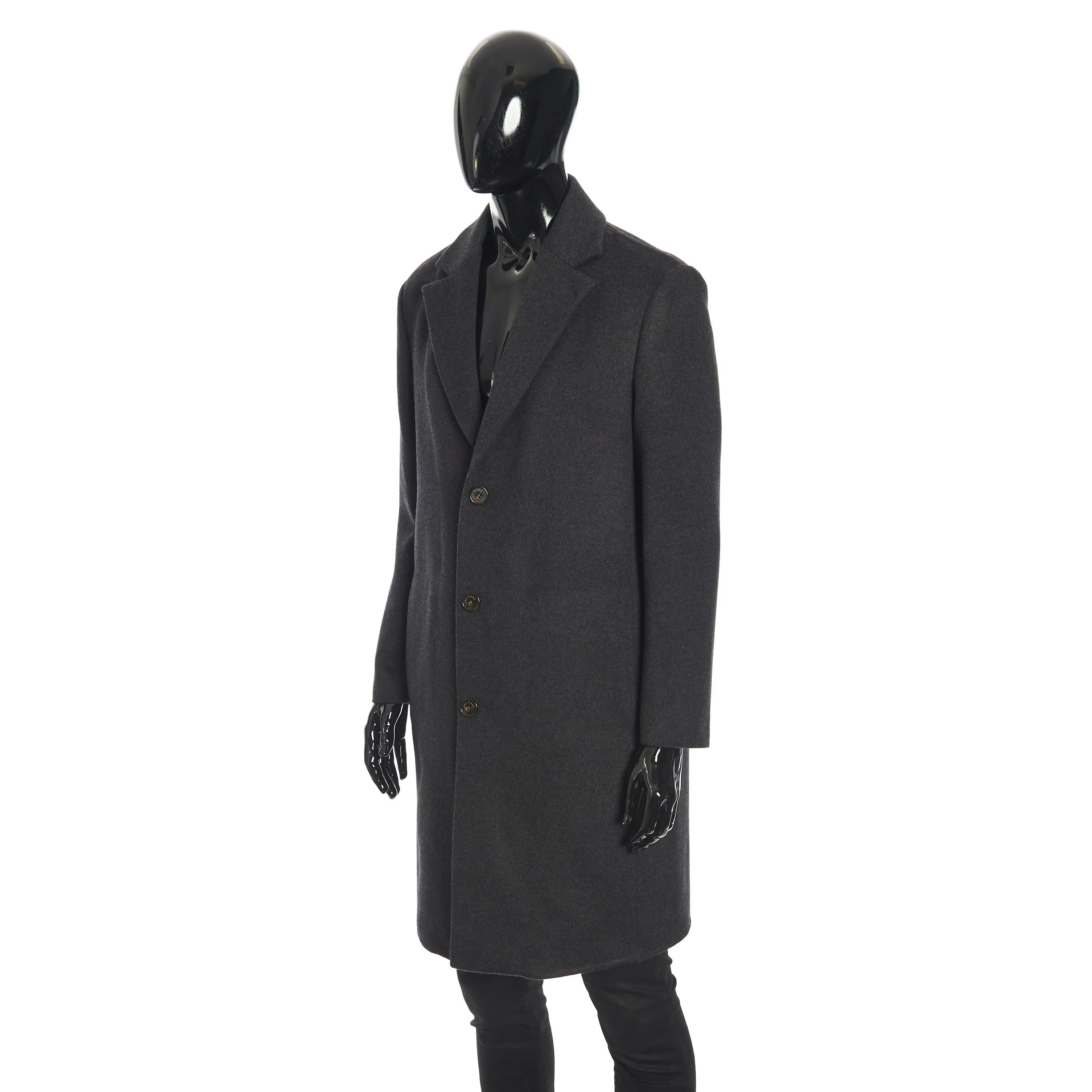 Findon Single Breasted Coat In Dark Pebble Gray Double Faced Cashmere