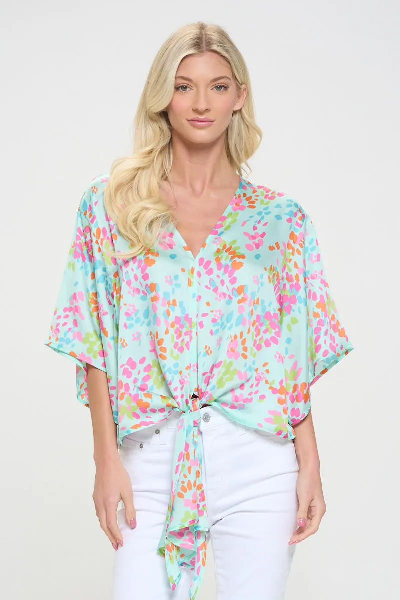 Front Tie Kimono Sleeve Top