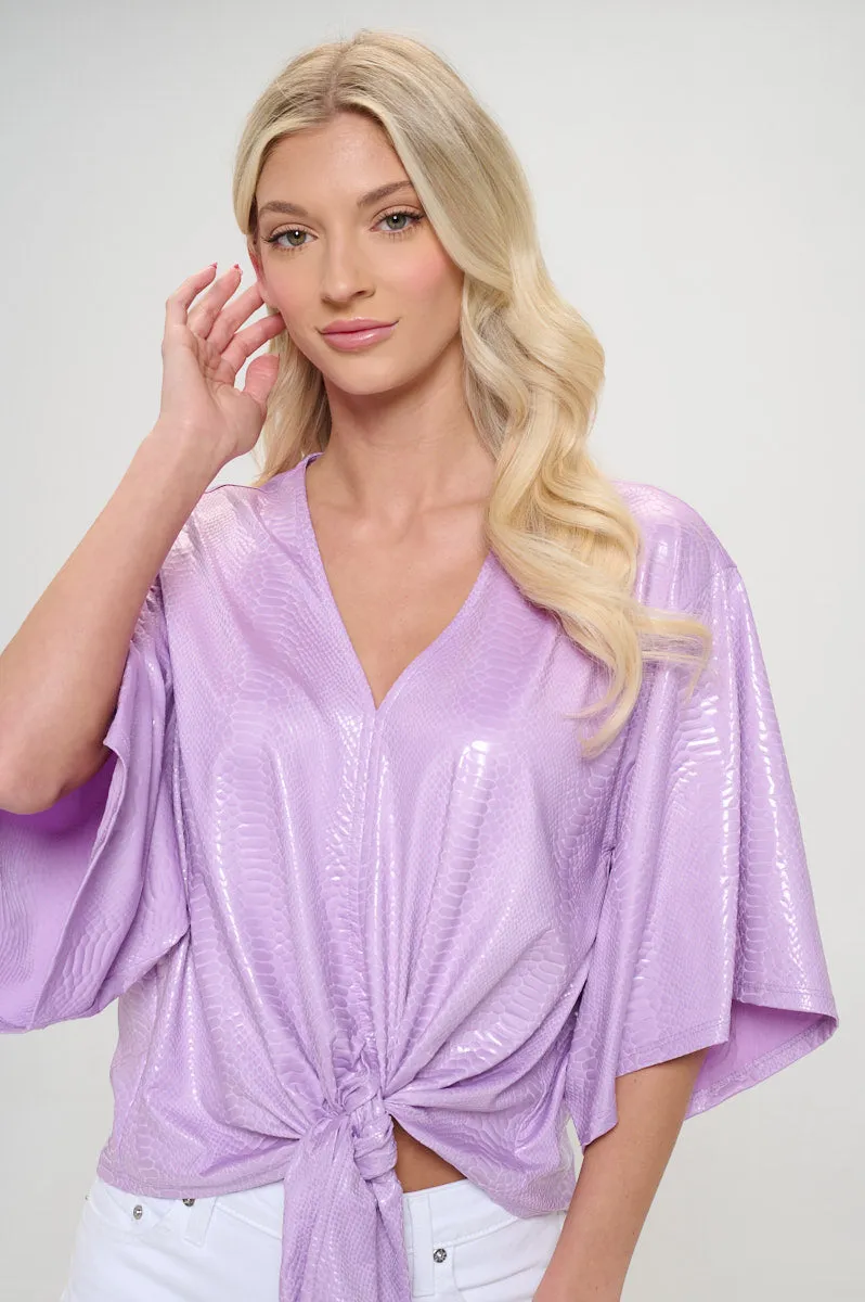 Front Tie Kimono Sleeve Top