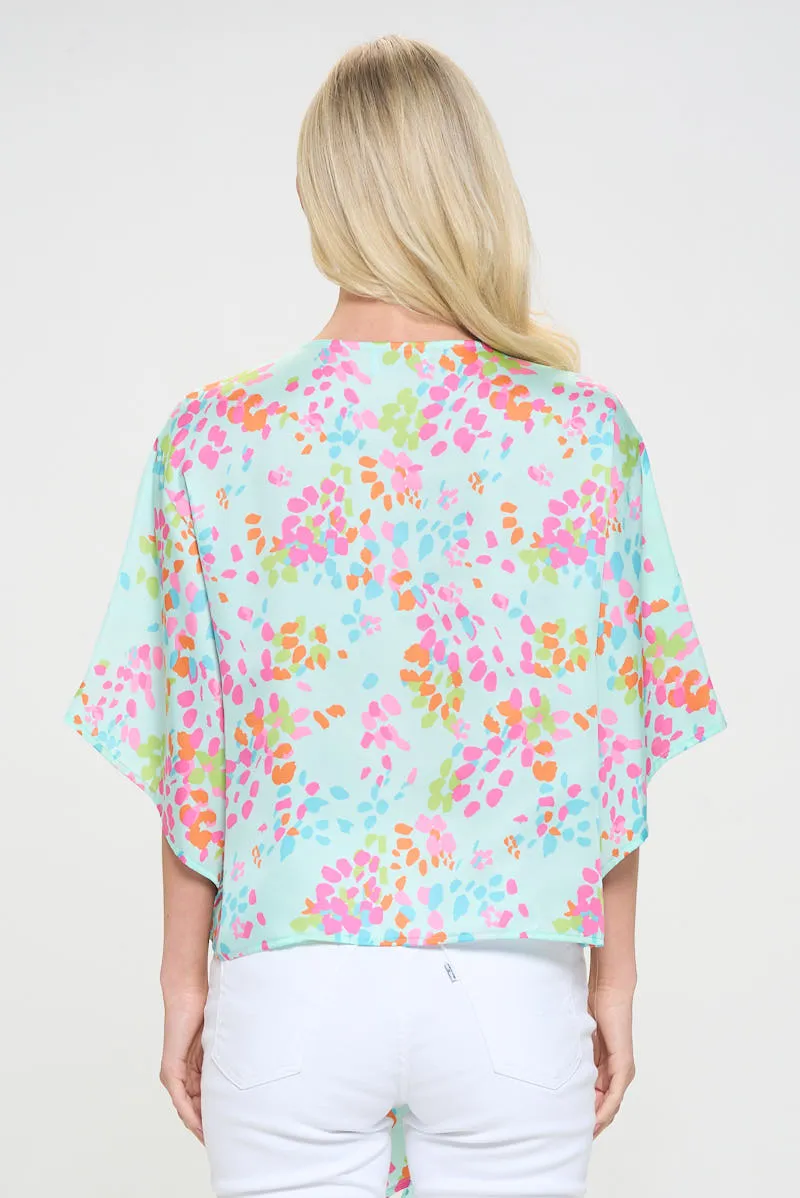 Front Tie Kimono Sleeve Top