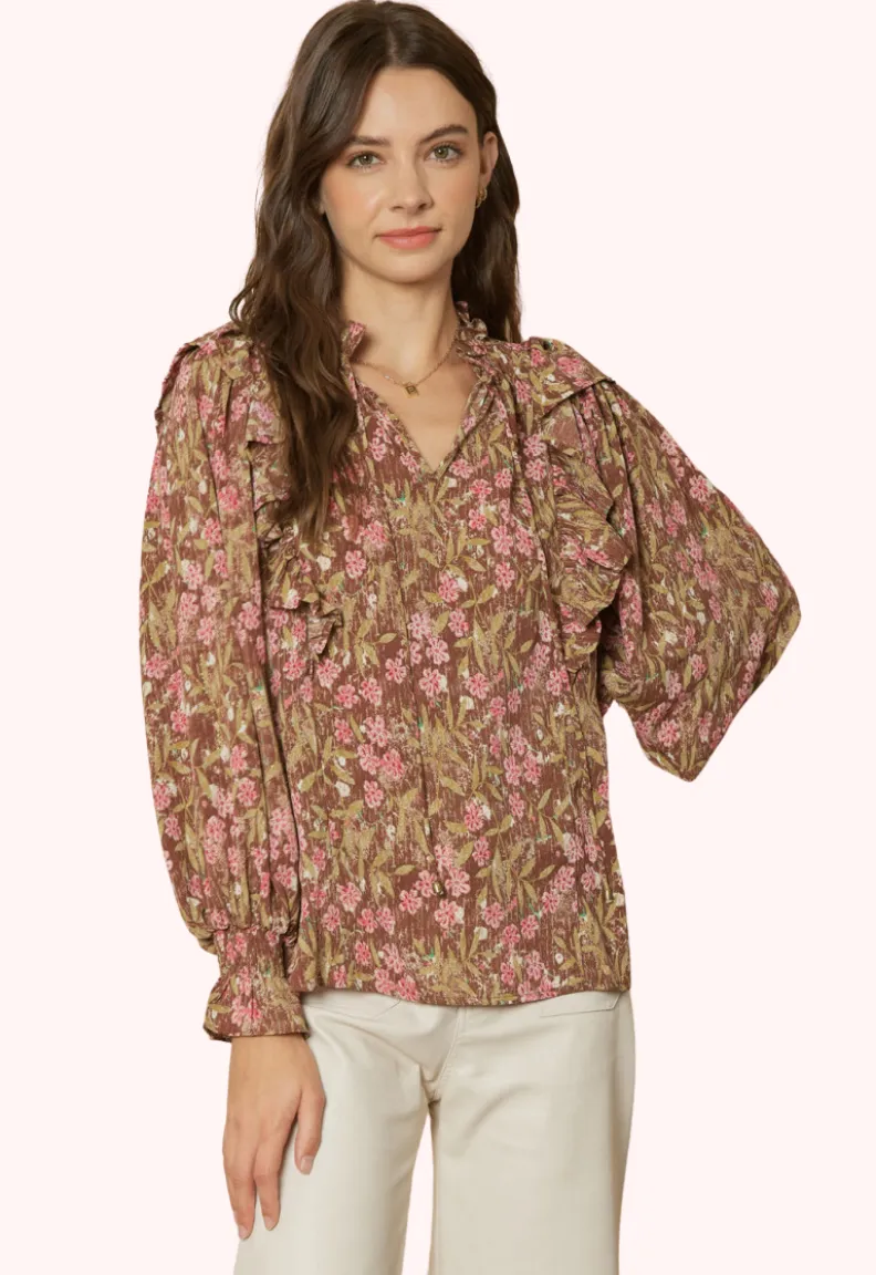 Gabby Ruffle Top (Brown)