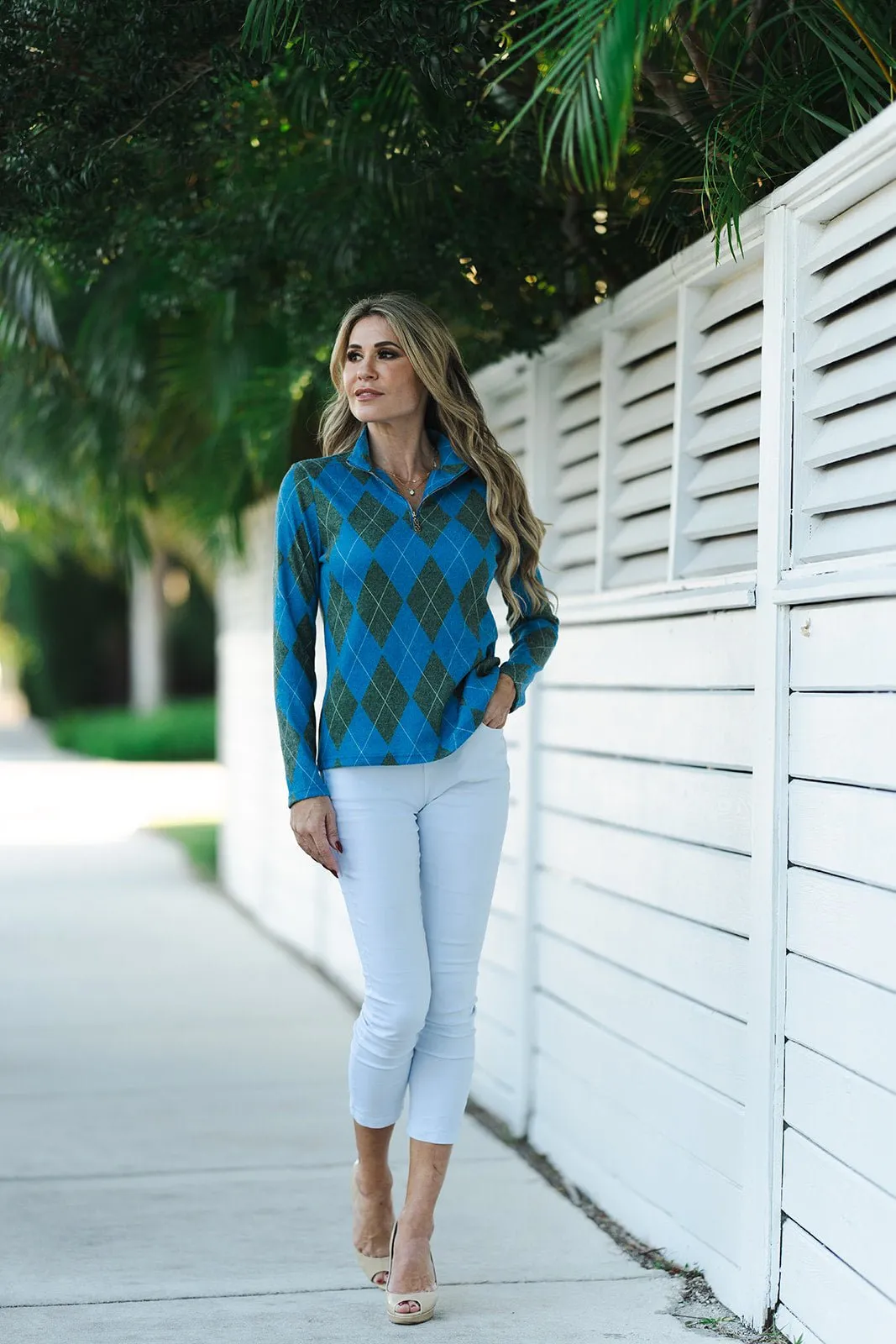 Golf Top Knit Argyle Blue